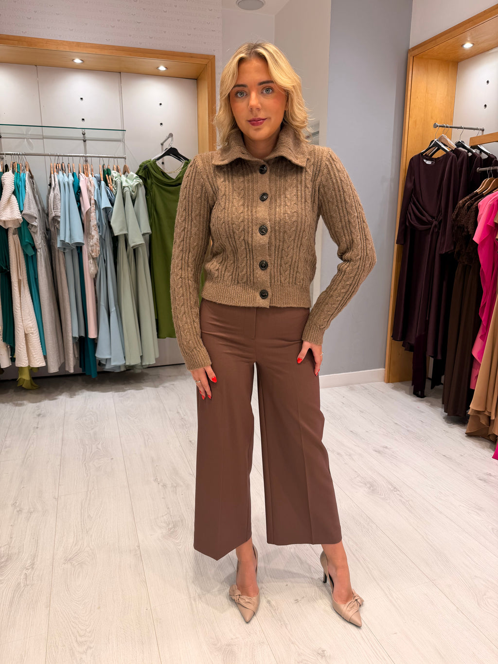 Soaked Brown Wide Cropped Trouser