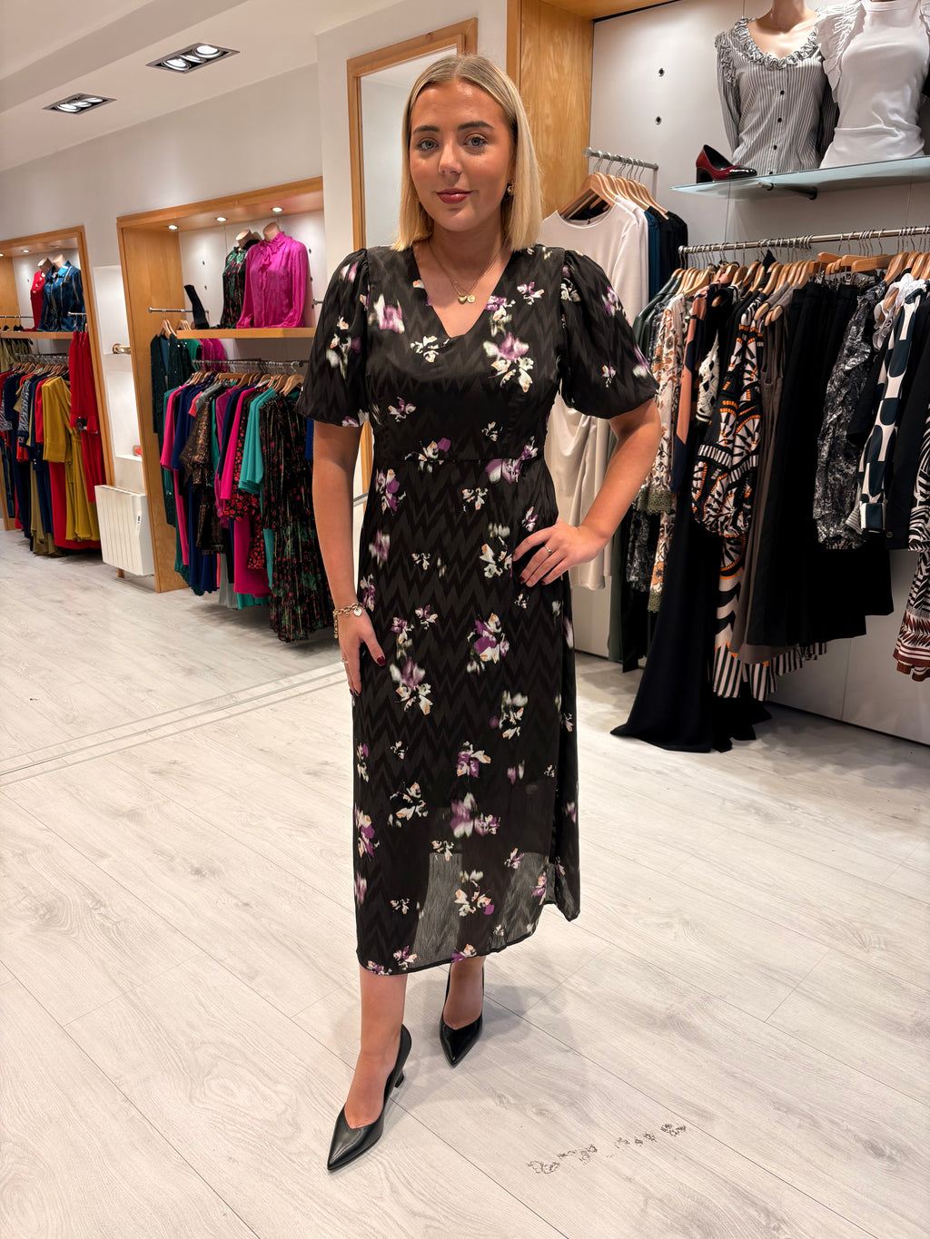 Kaffe Black Floral Midi Dress