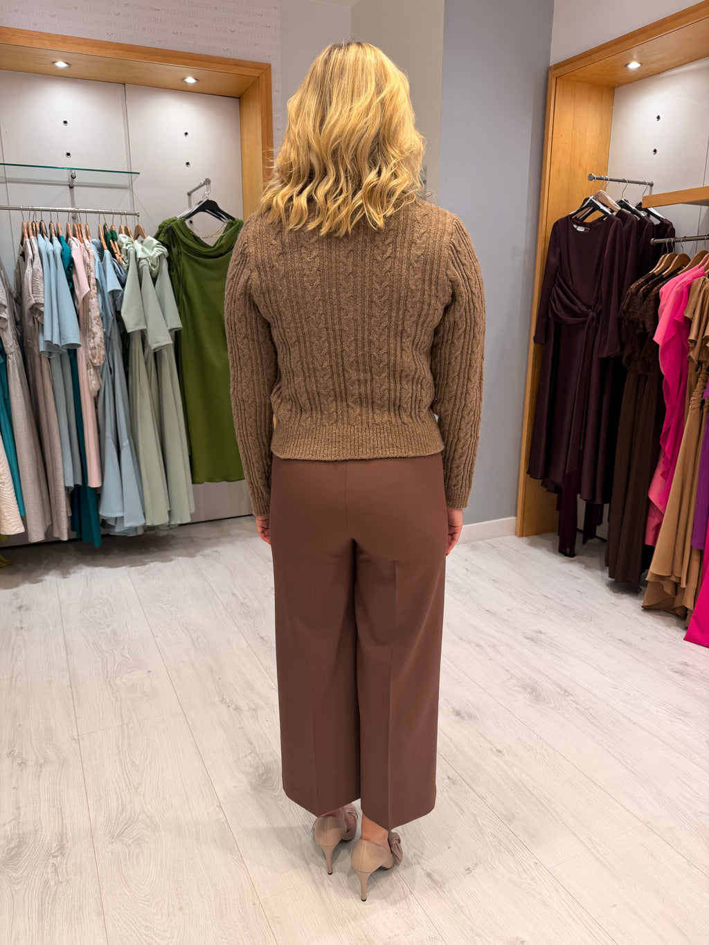 Soaked Brown Wide Cropped Trouser