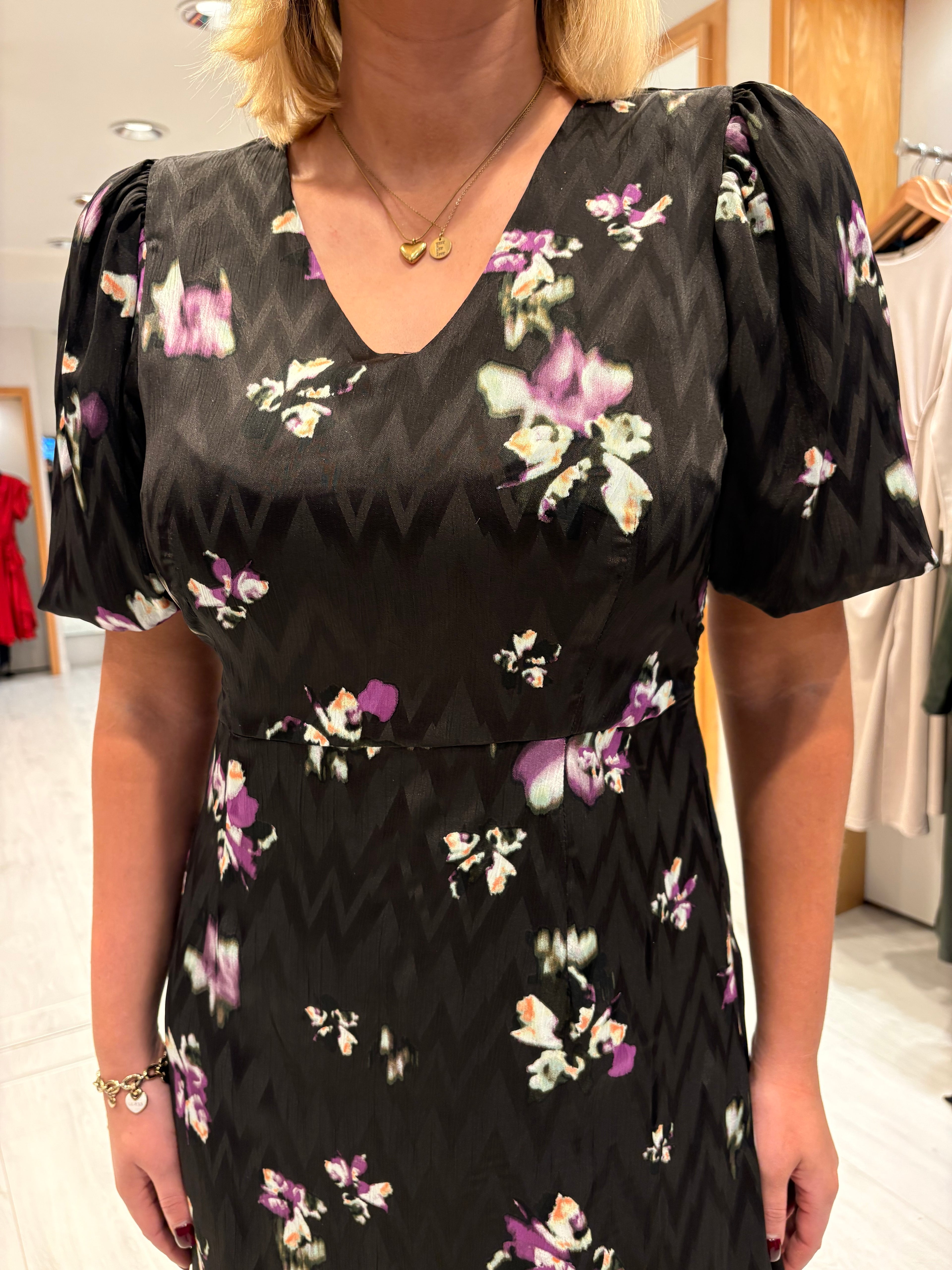 Kaffe Black Floral Midi Dress