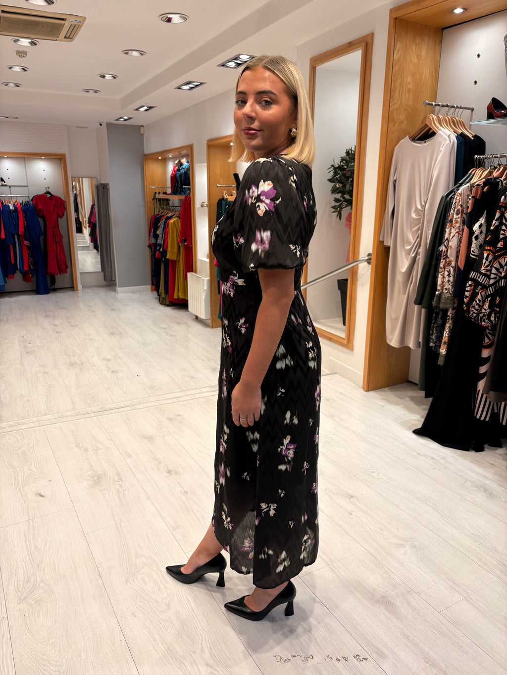 Kaffe Black Floral Midi Dress