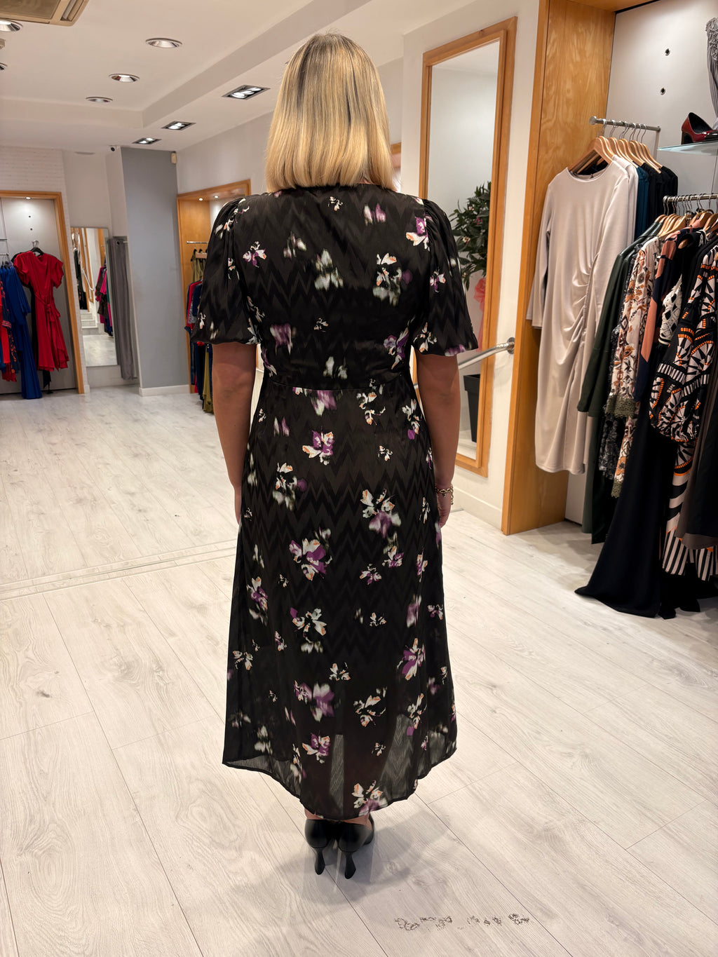 Kaffe Black Floral Midi Dress
