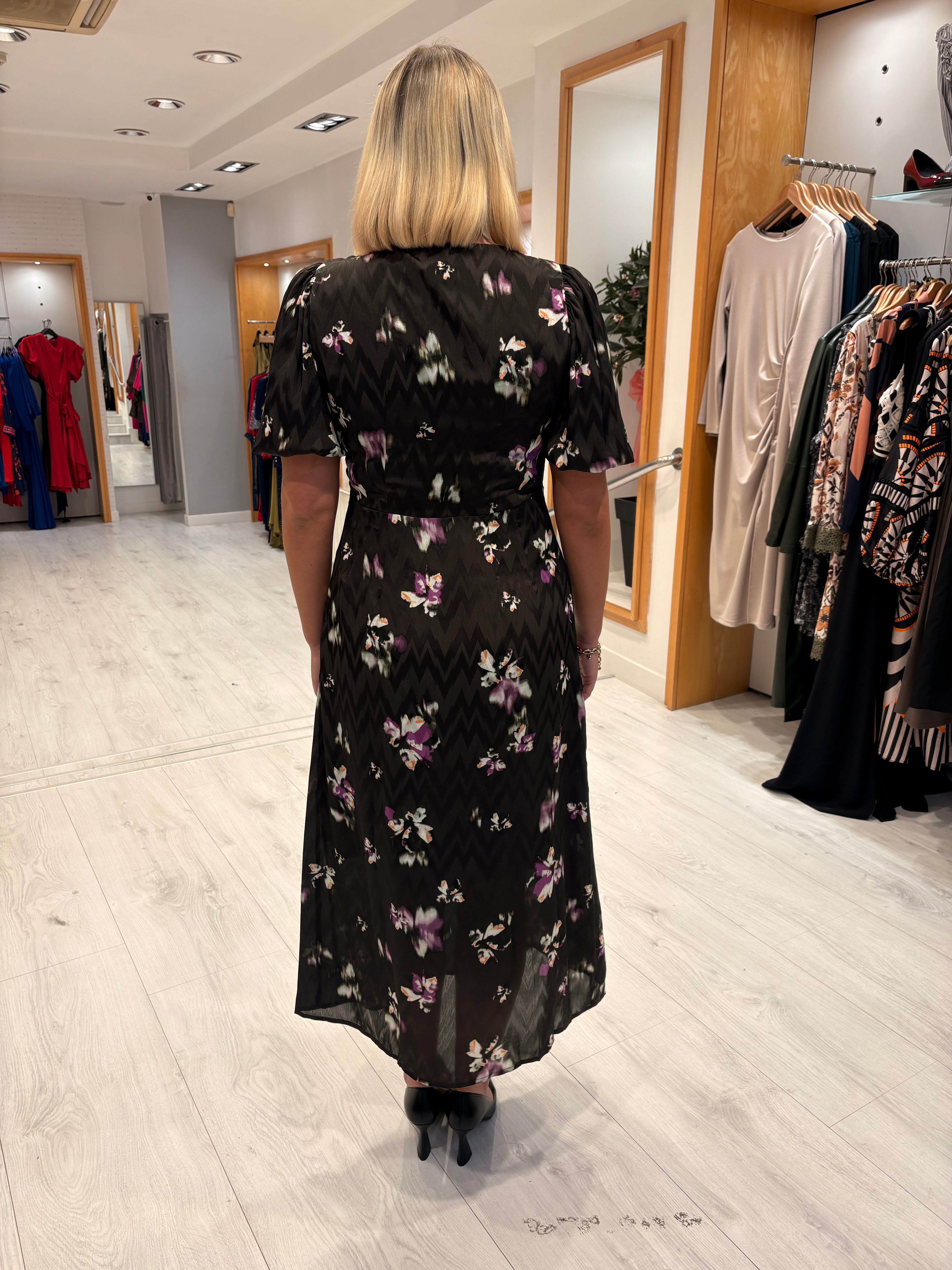 Kaffe Black Floral Midi Dress