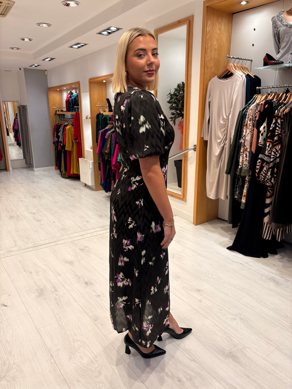 Kaffe Black Floral Midi Dress
