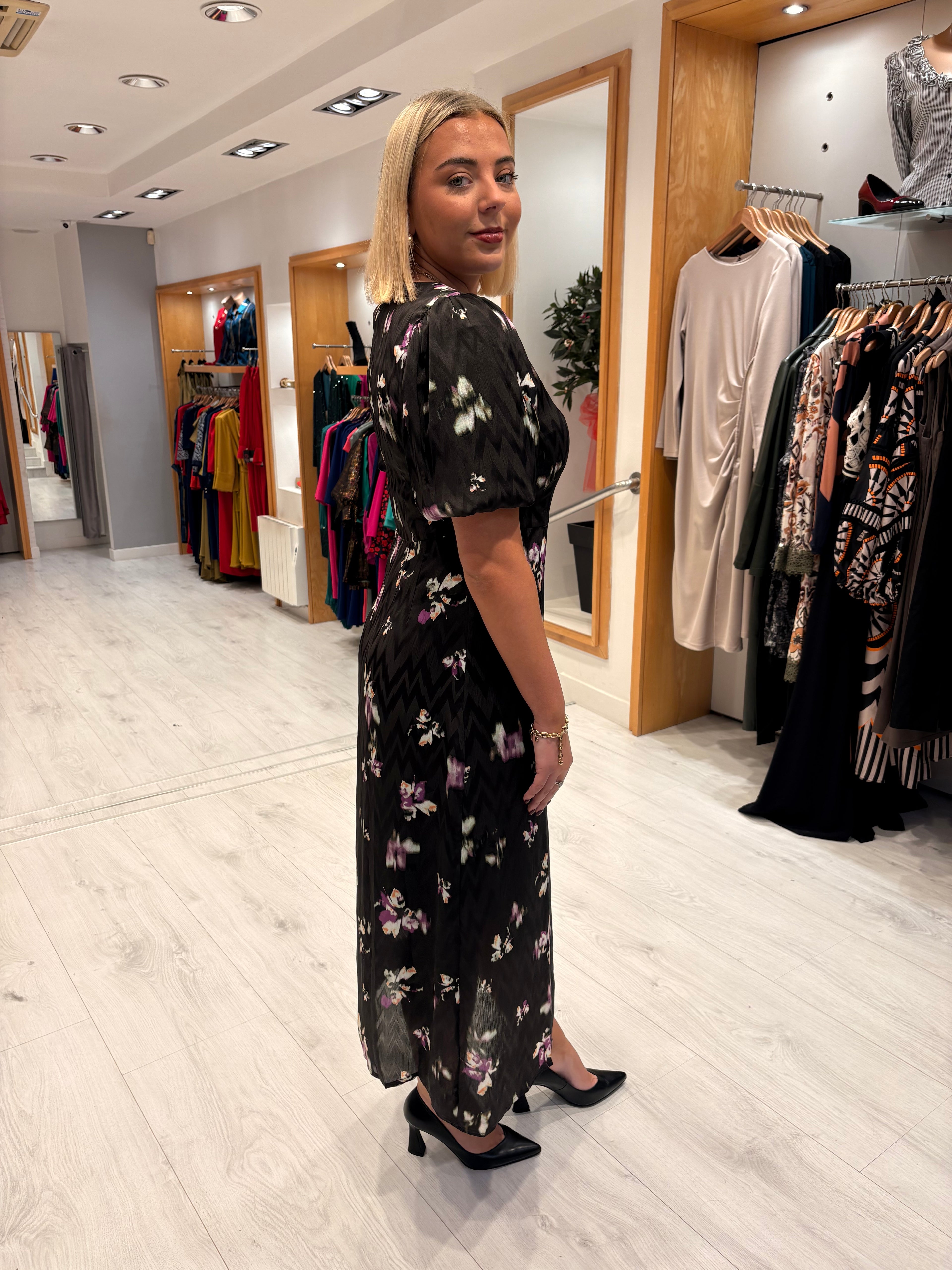 Kaffe Black Floral Midi Dress