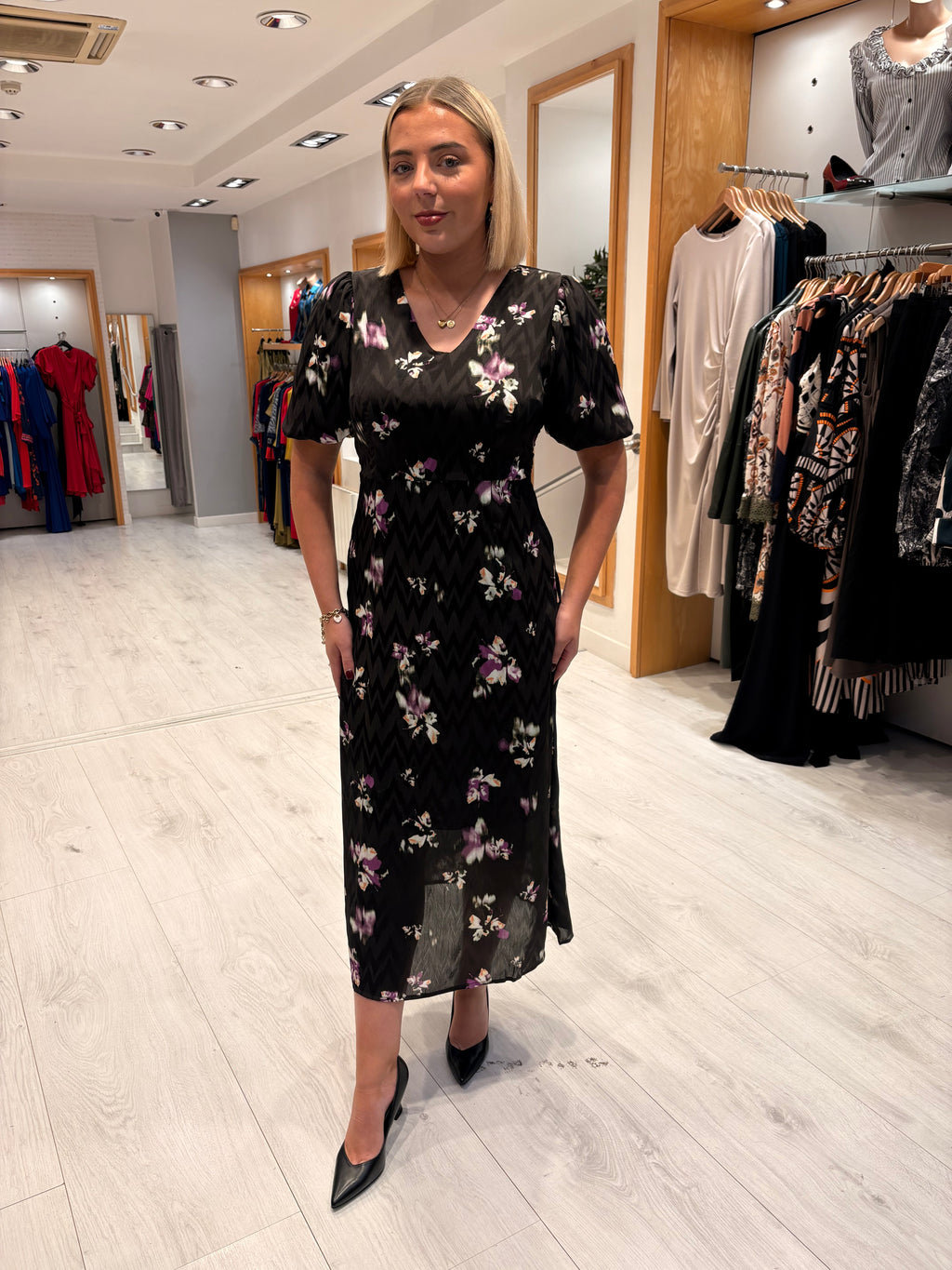 Kaffe Black Floral Midi Dress