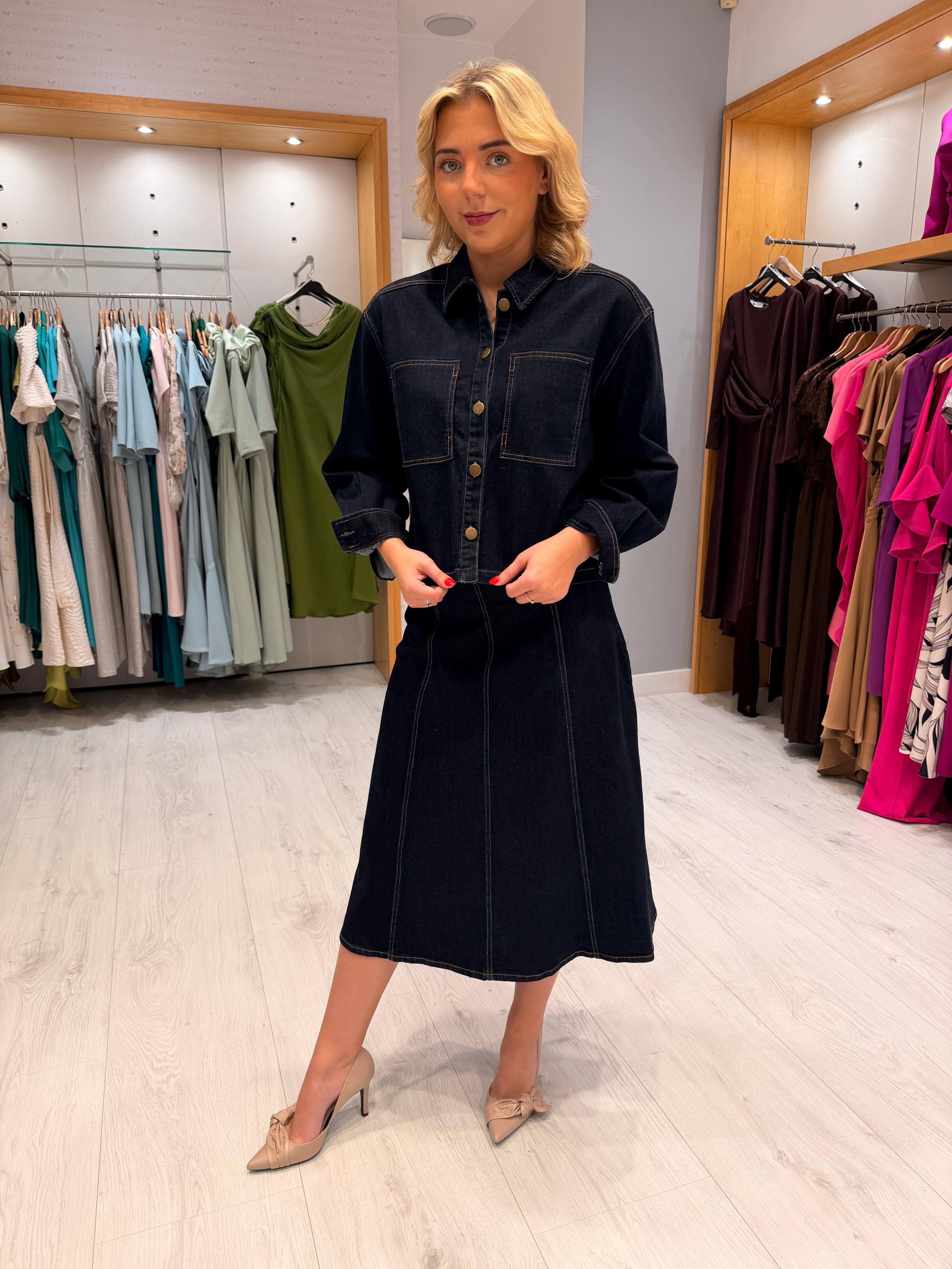 St. Tropez Denim Midi Skirt