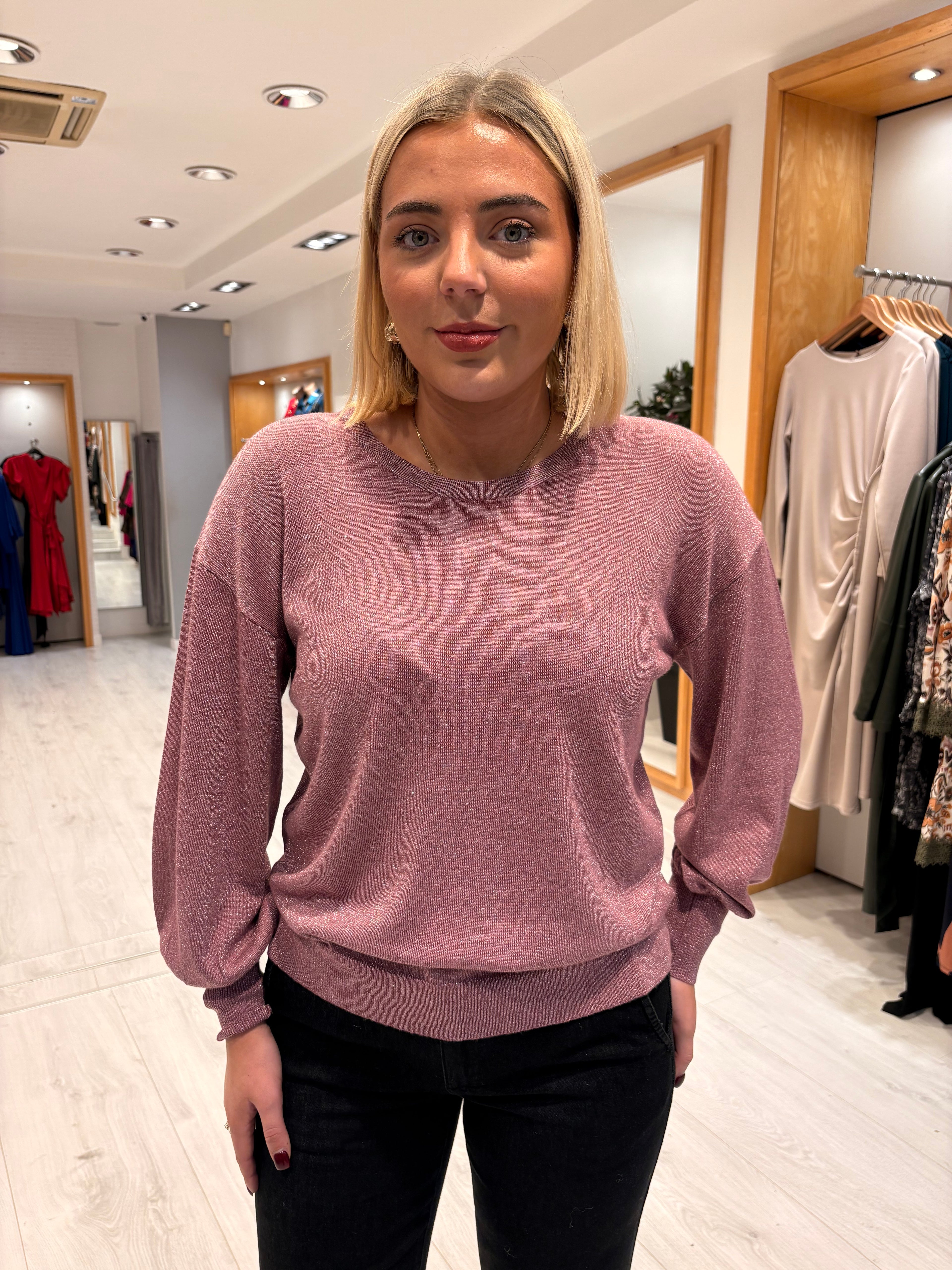 Kaffe Metallic Puff Sleeve Knit Top