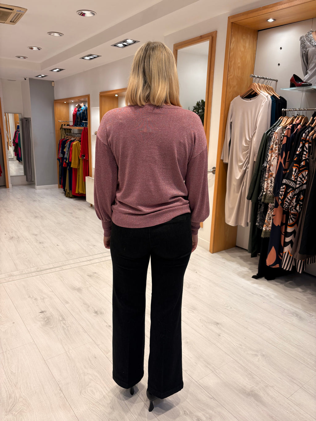 Kaffe Metallic Puff Sleeve Knit Top