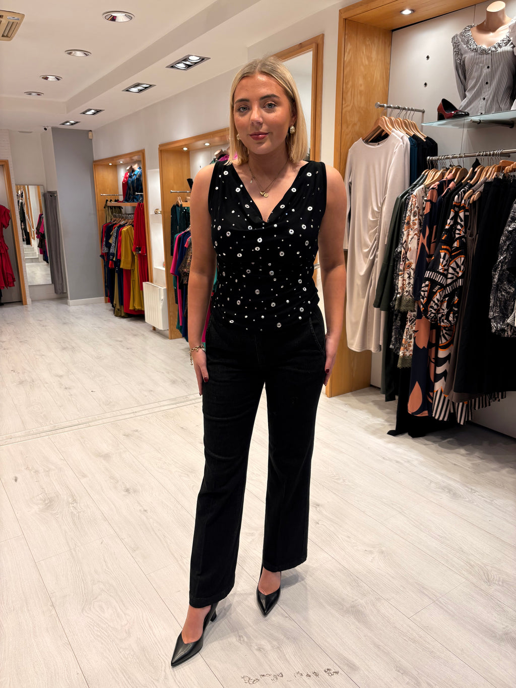 My Essential Black Waterfall Stud Top