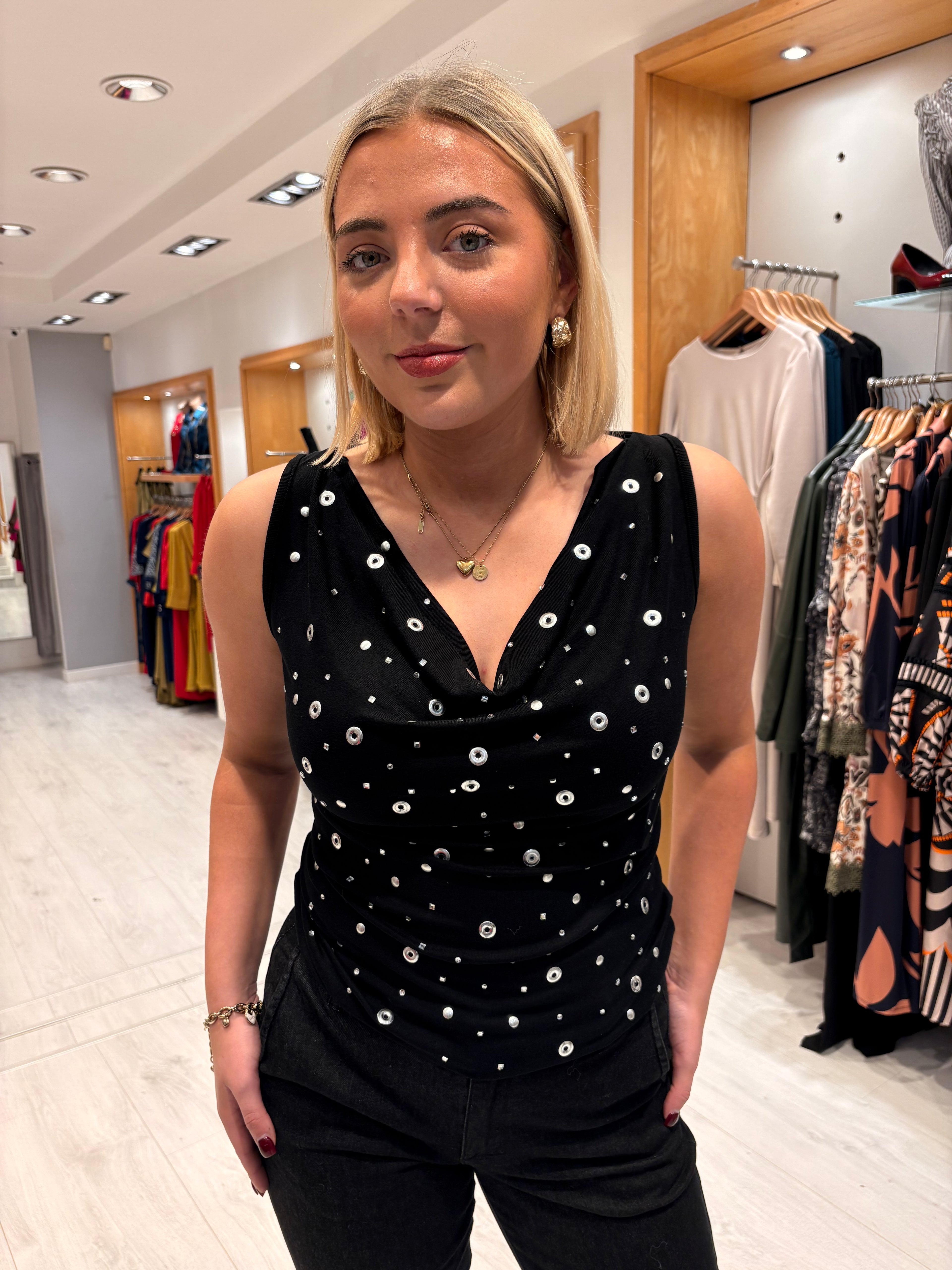 My Essential Black Waterfall Stud Top