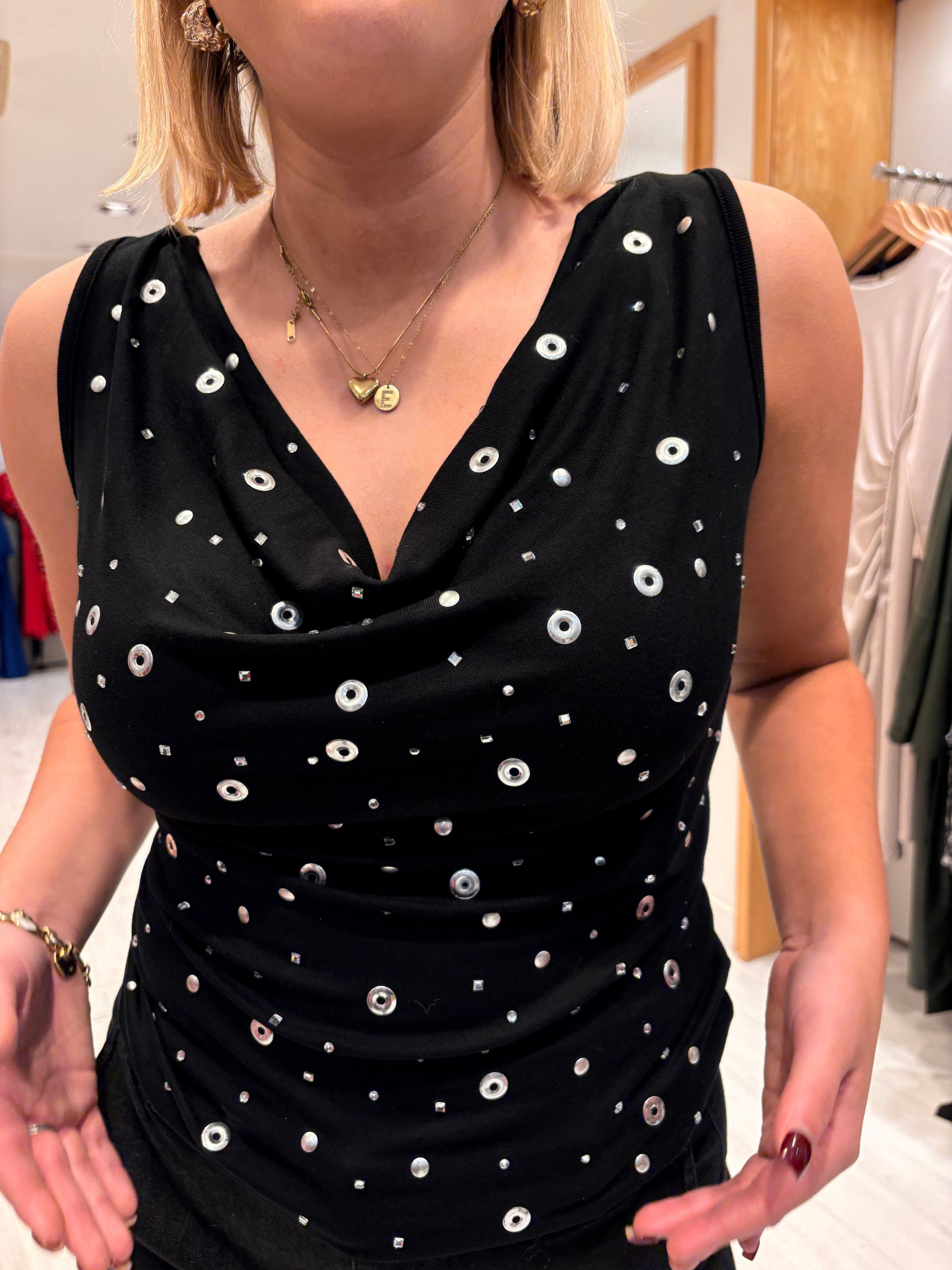 My Essential Black Waterfall Stud Top