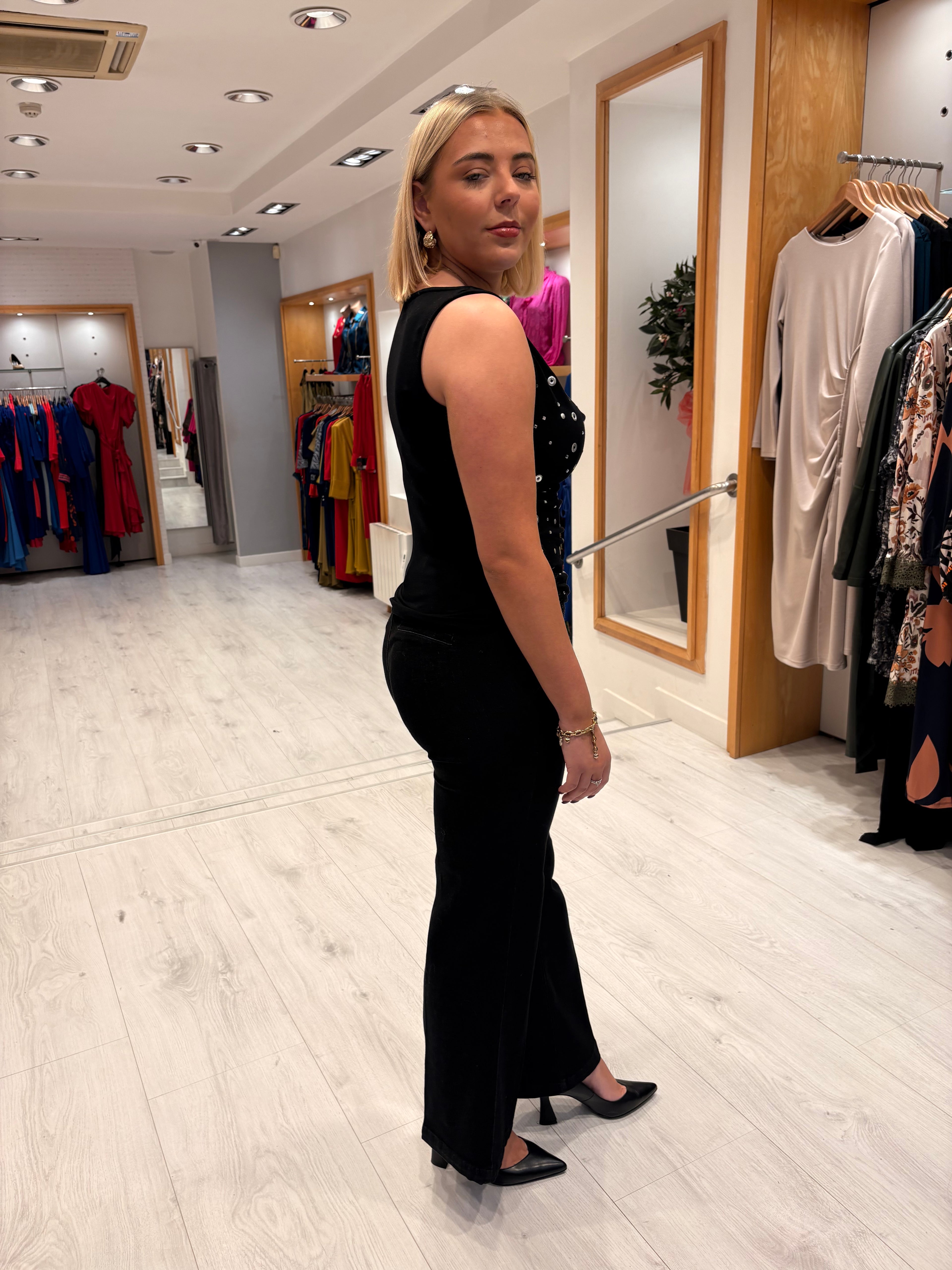 My Essential Black Waterfall Stud Top