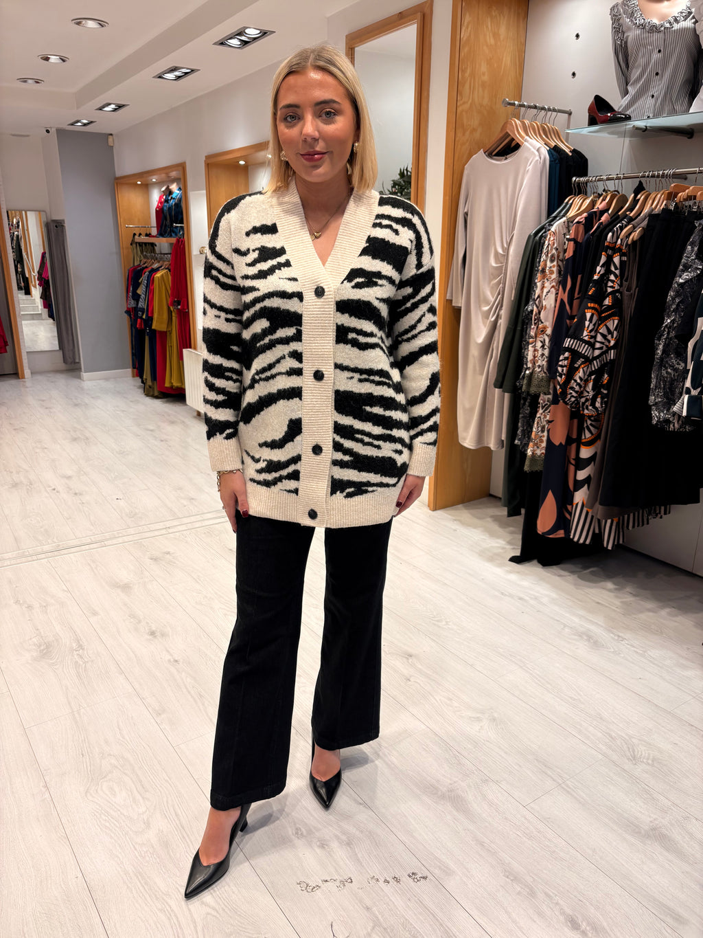 Kaffe Black and White Animal Print Cardigan