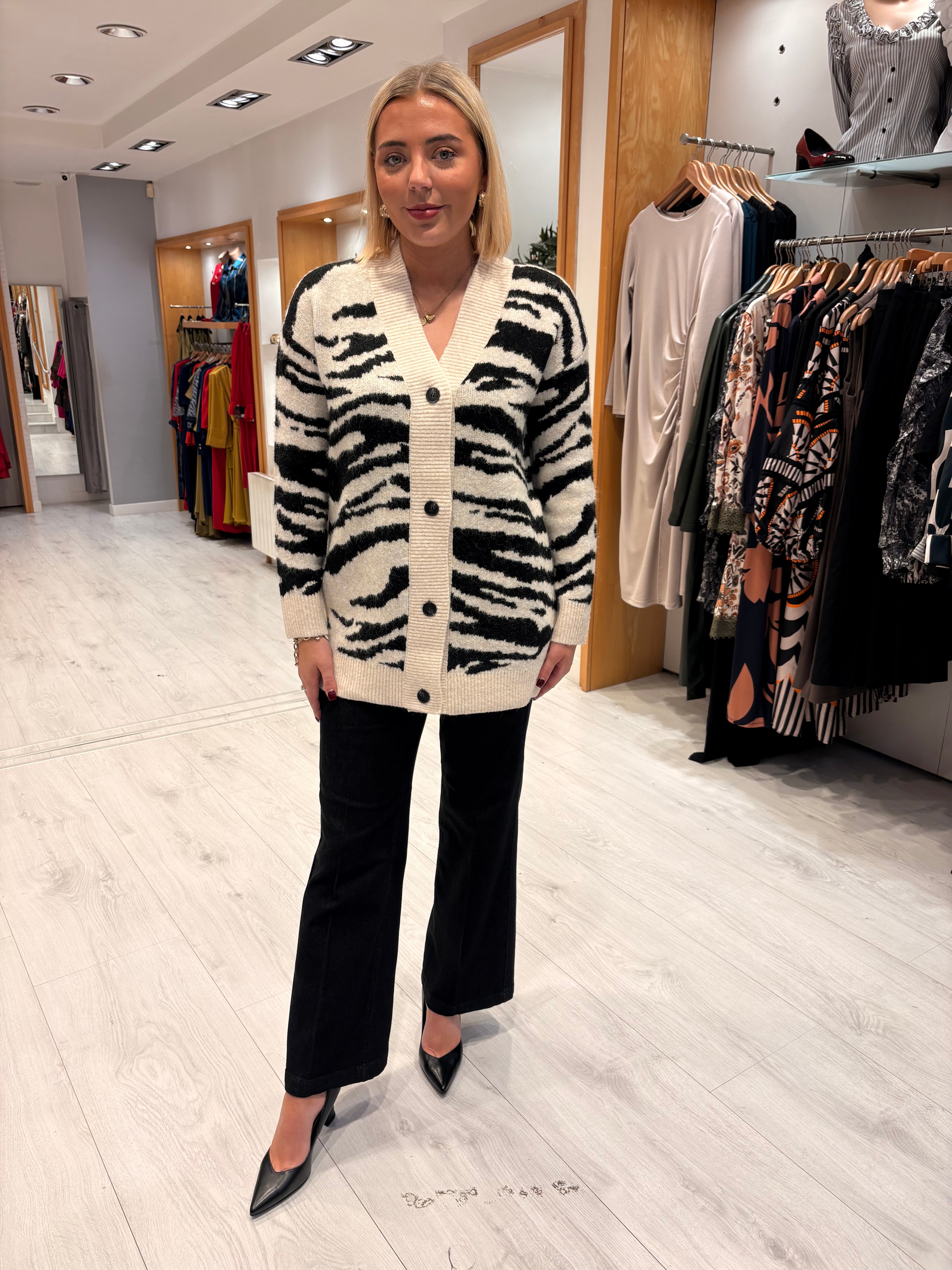 Kaffe Black and White Animal Print Cardigan