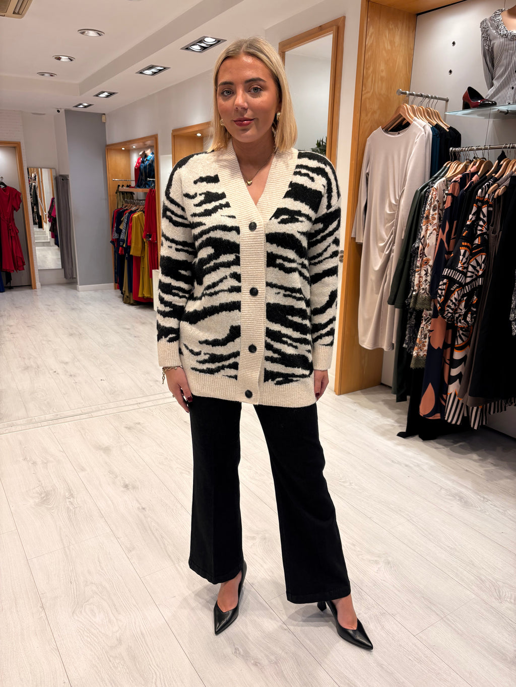 Kaffe Black and White Animal Print Cardigan