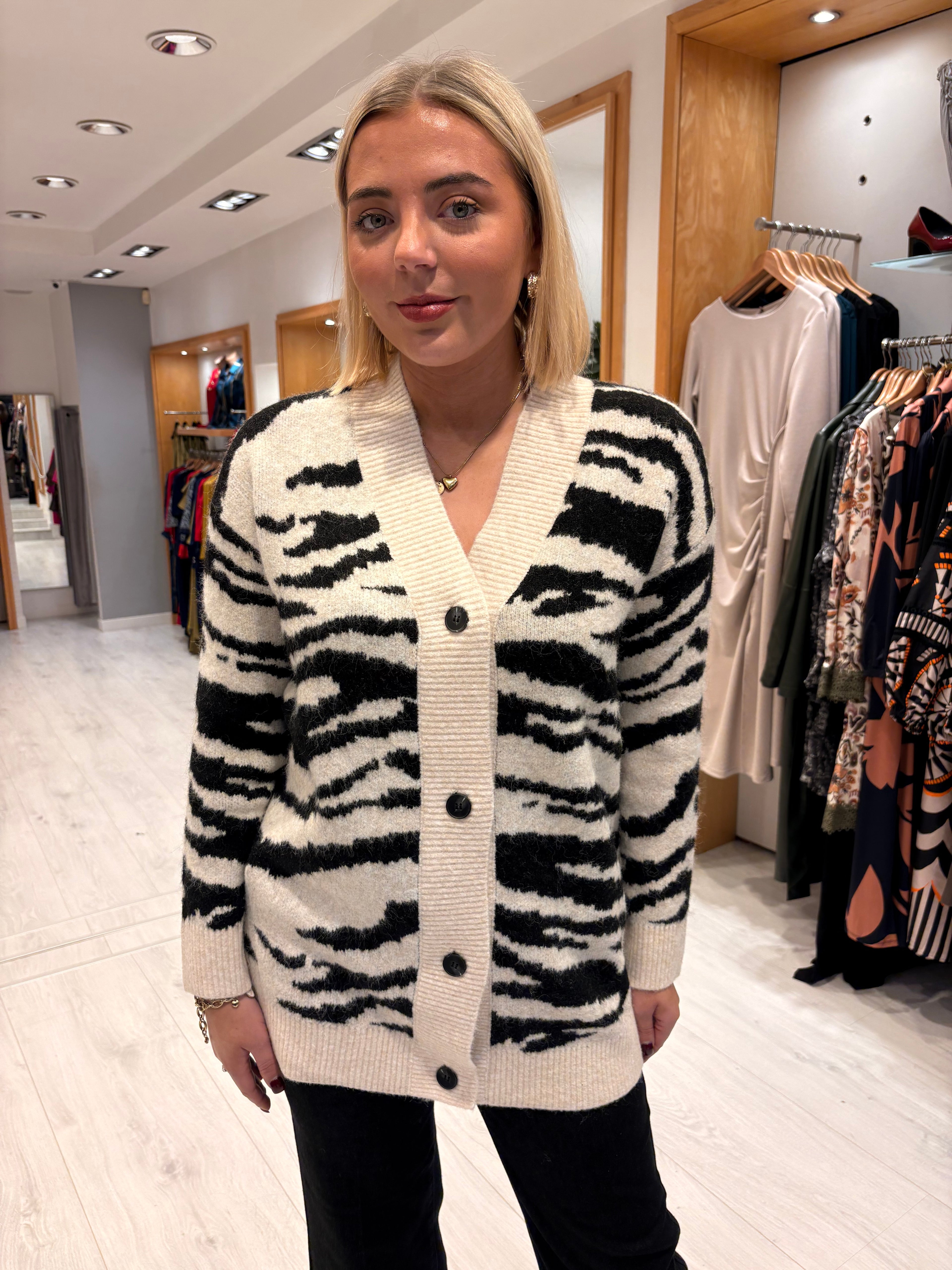 Kaffe Black and White Animal Print Cardigan