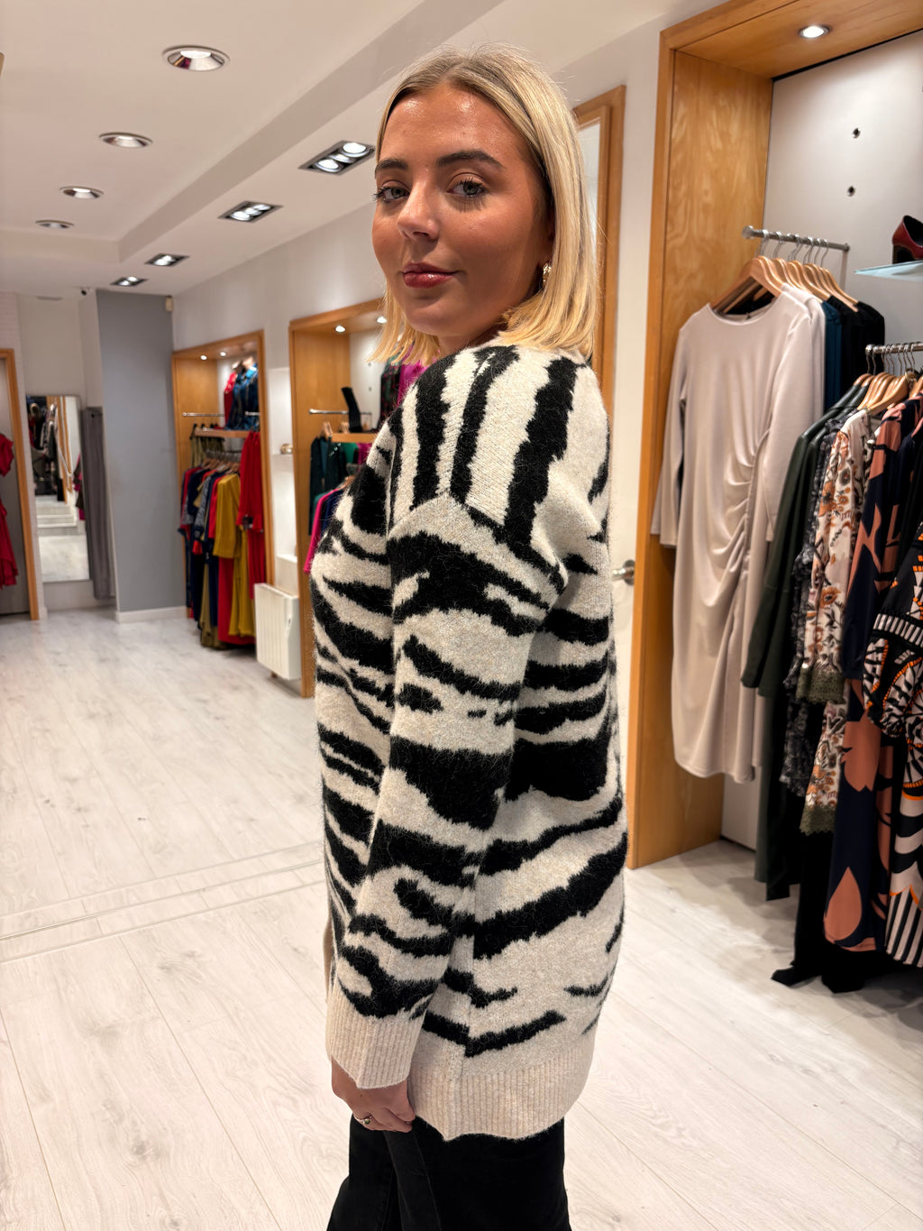 Kaffe Black and White Animal Print Cardigan