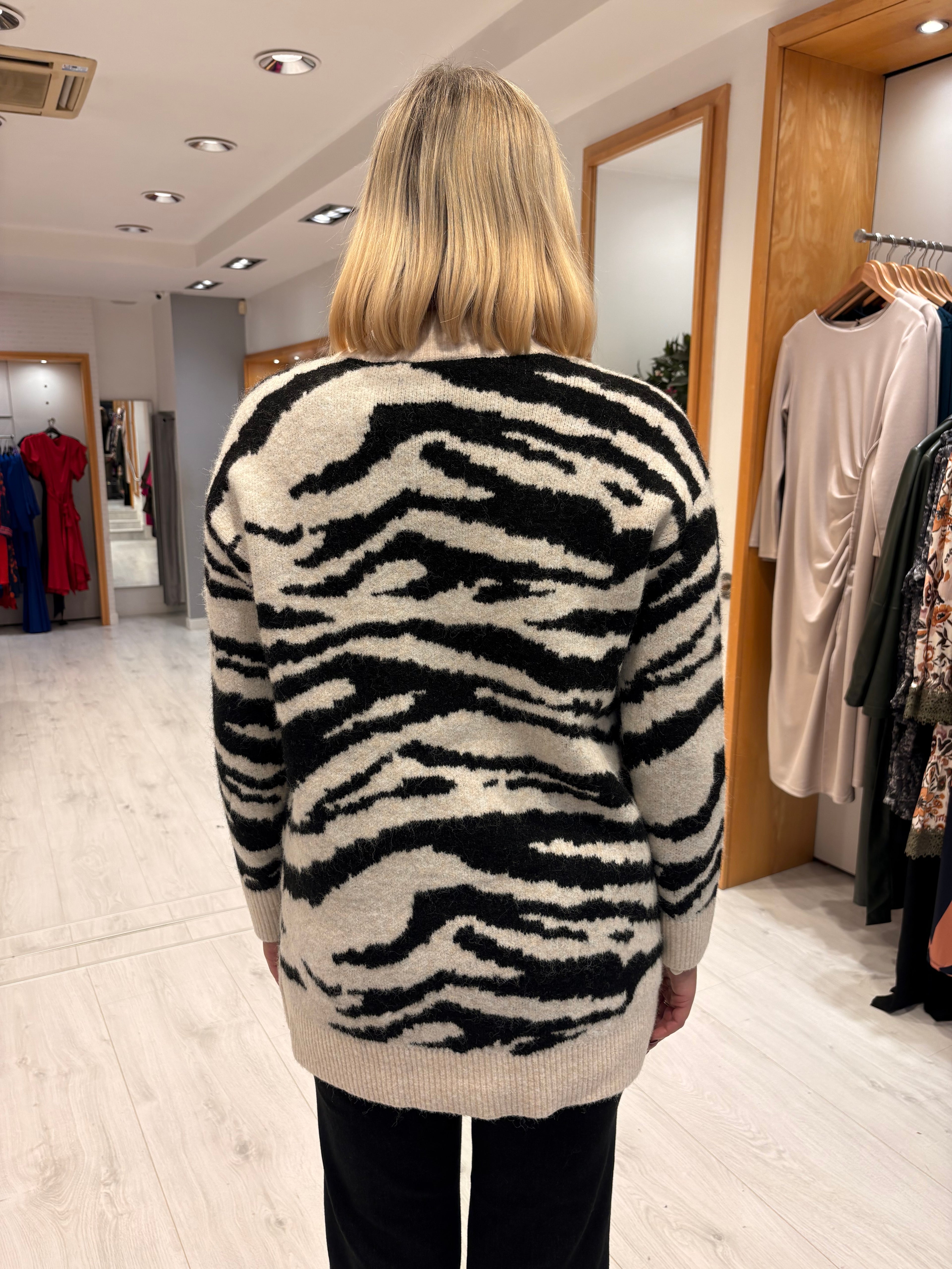 Kaffe Black and White Animal Print Cardigan