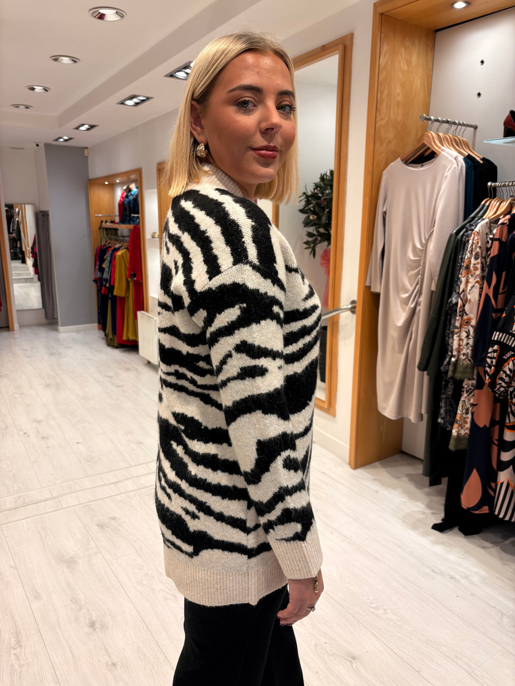 Kaffe Black and White Animal Print Cardigan