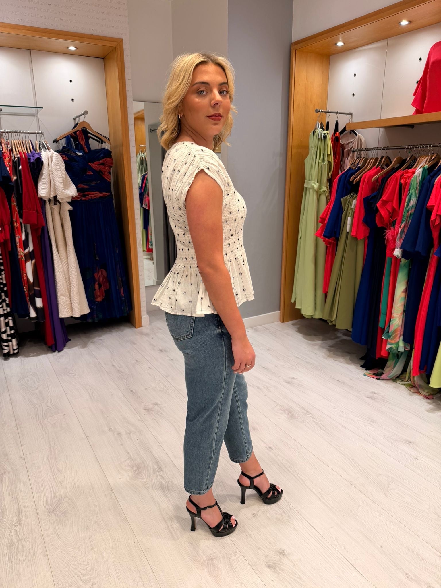 Soaked Polka Dot Ruched Top
