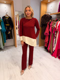 Arggido Burgundy & Cream Two-Piece Set