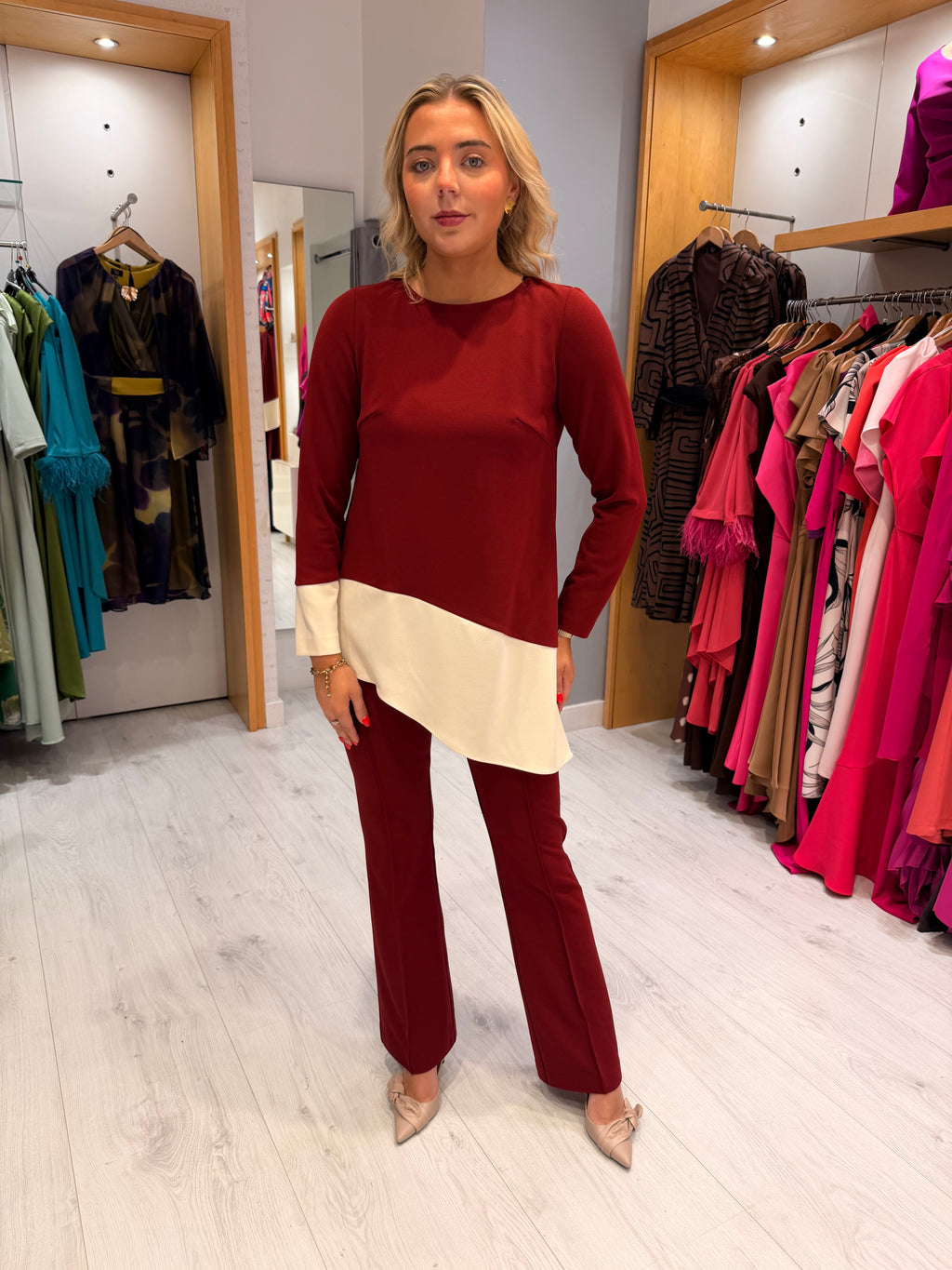 Arggido Burgundy & Cream Two-Piece Set