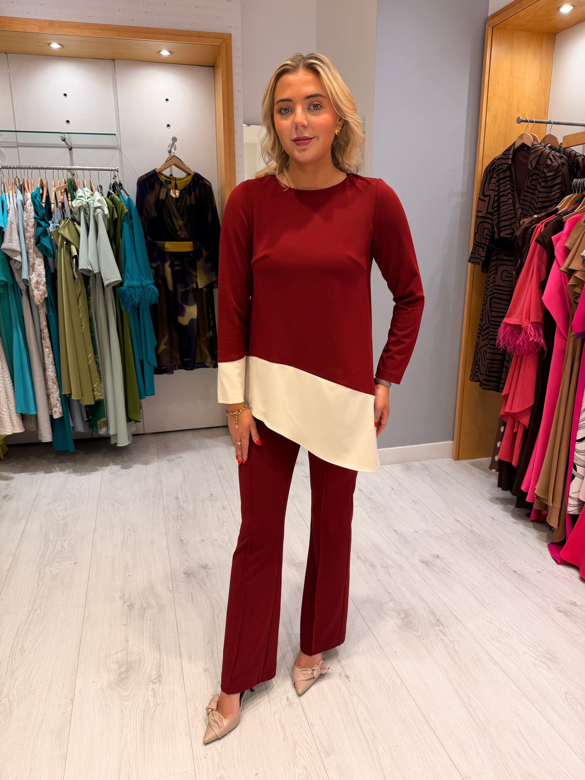 Arggido Burgundy & Cream Two-Piece Set