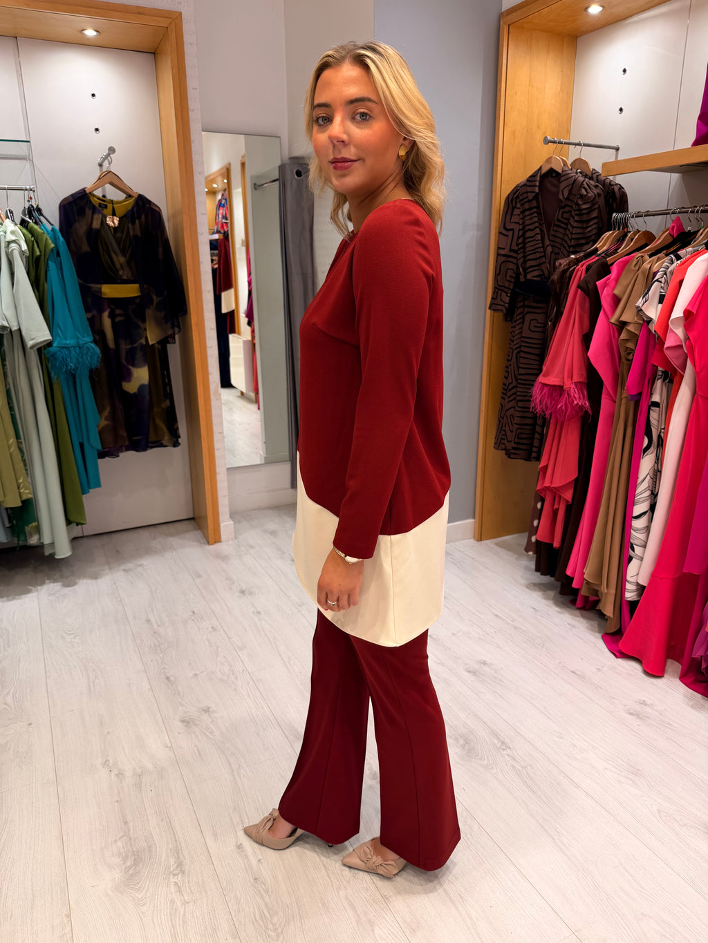Arggido Burgundy & Cream Two-Piece Set