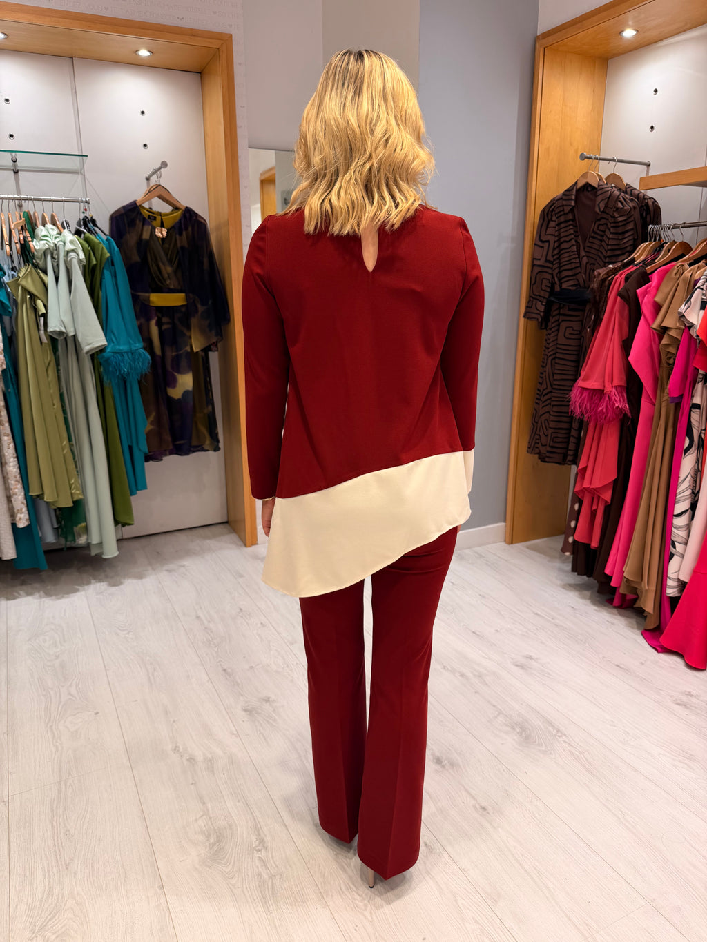 Arggido Burgundy & Cream Two-Piece Set