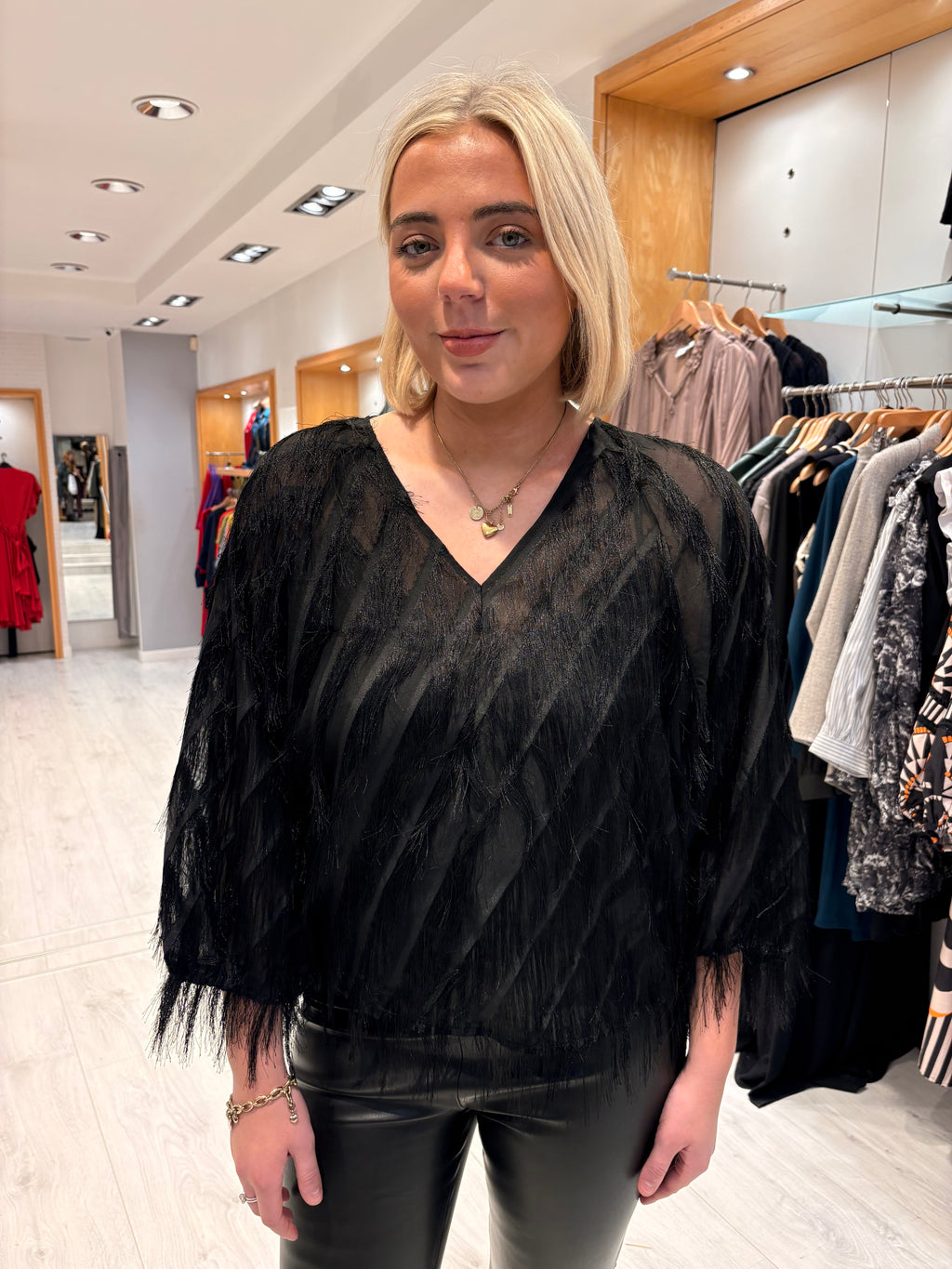 Saint Tropez Black Feather Top