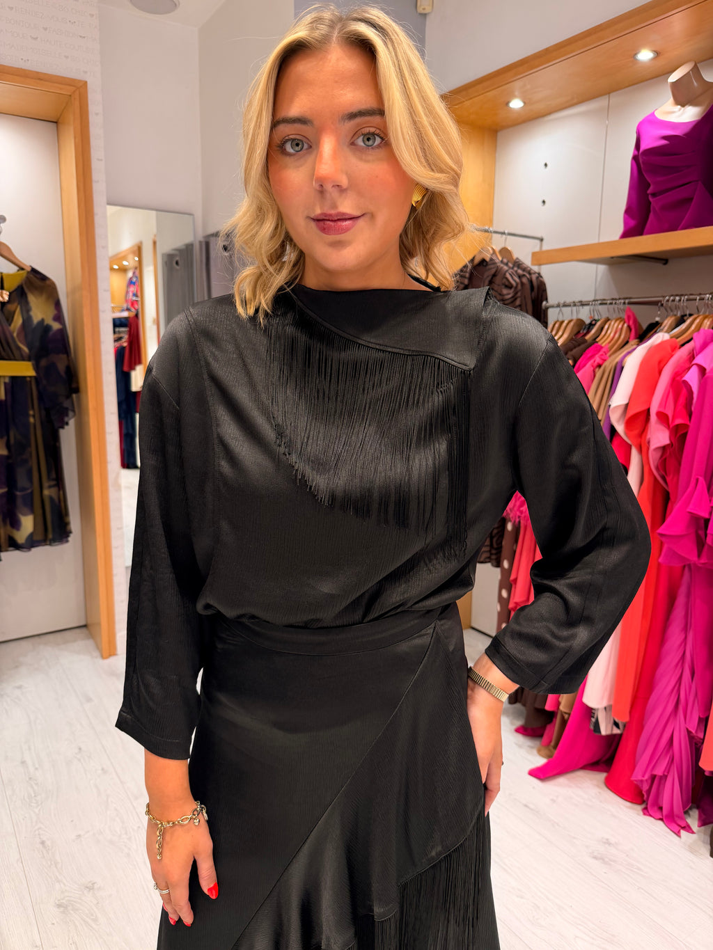 Soaked Black Satin Draped Top