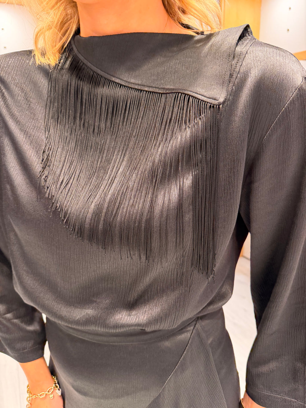Soaked Black Satin Draped Top