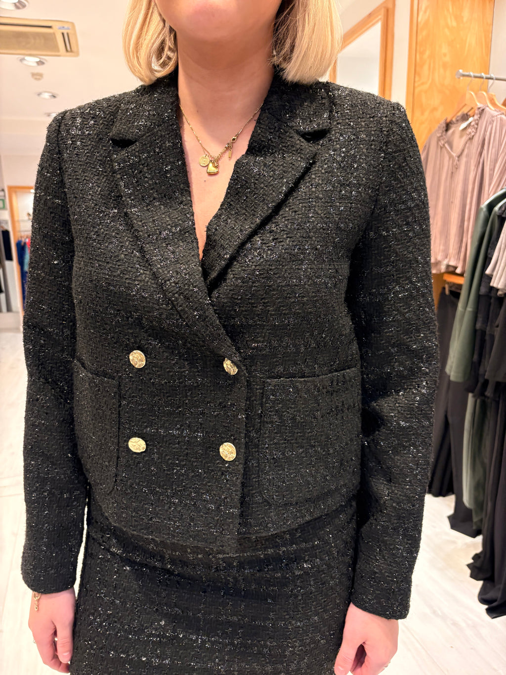 Saint Tropez Black Sparkle Tweed Cropped Blazer