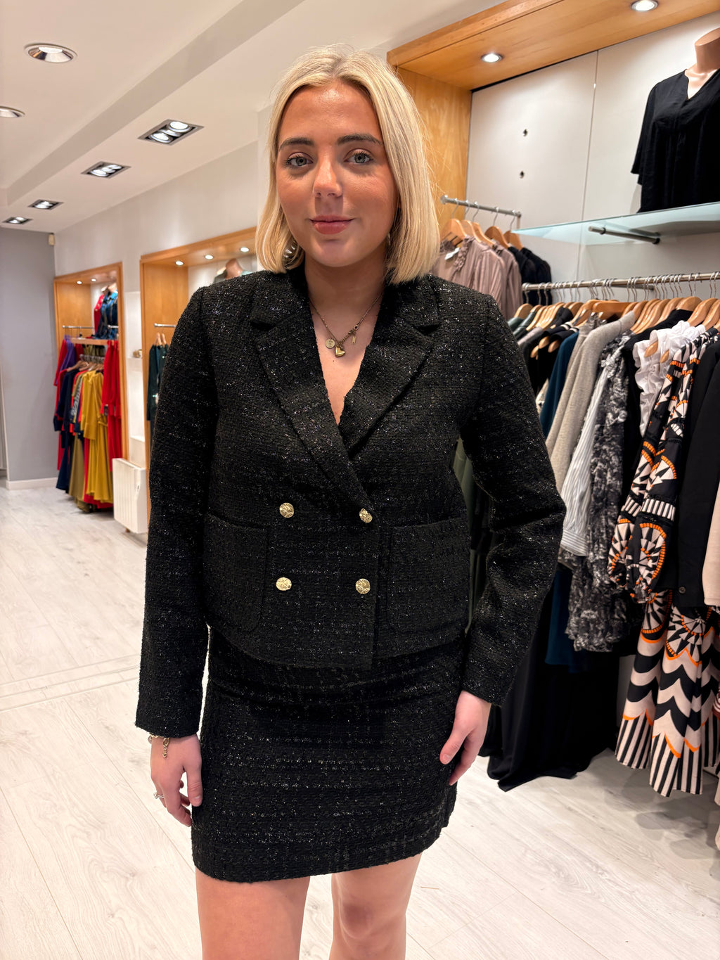 Saint Tropez Black Sparkle Tweed Mini Skirt