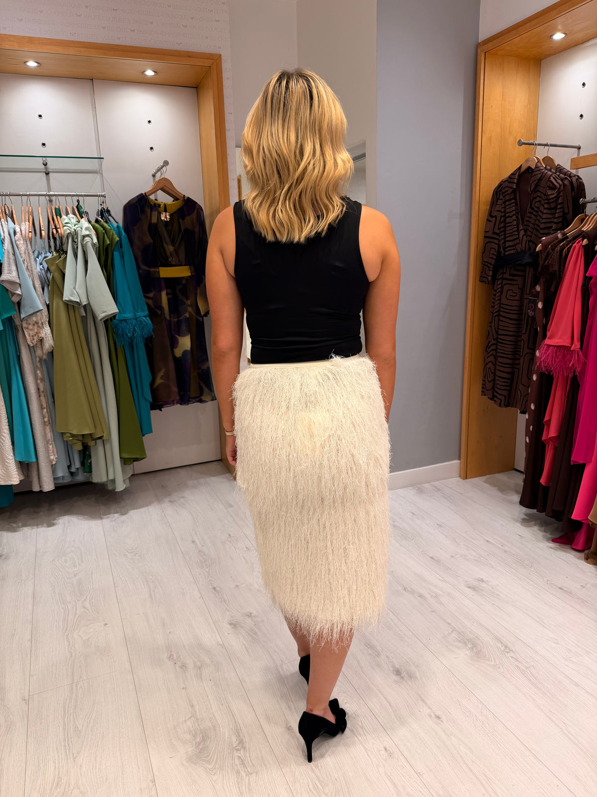 Soaked Cream Faux Fur Midi Skirt