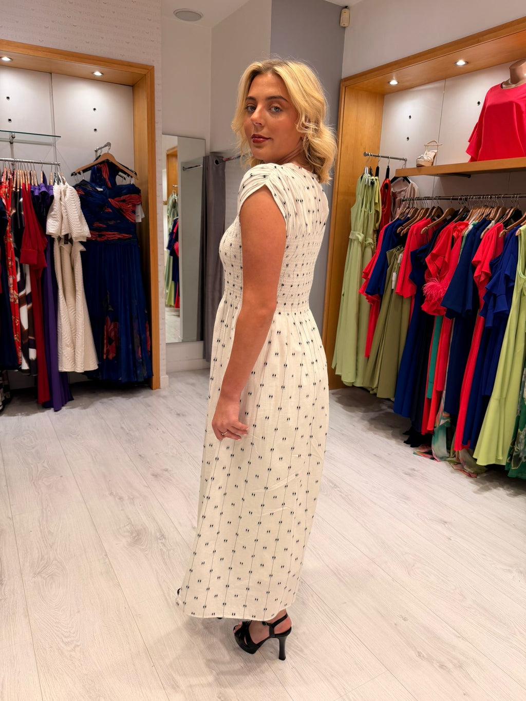 Soaked Polka Dot Ruched Dress
