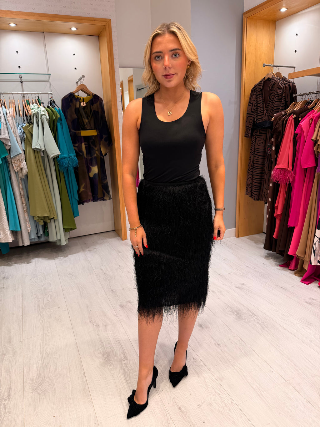 Soaked Black Faux Fur Midi Skirt