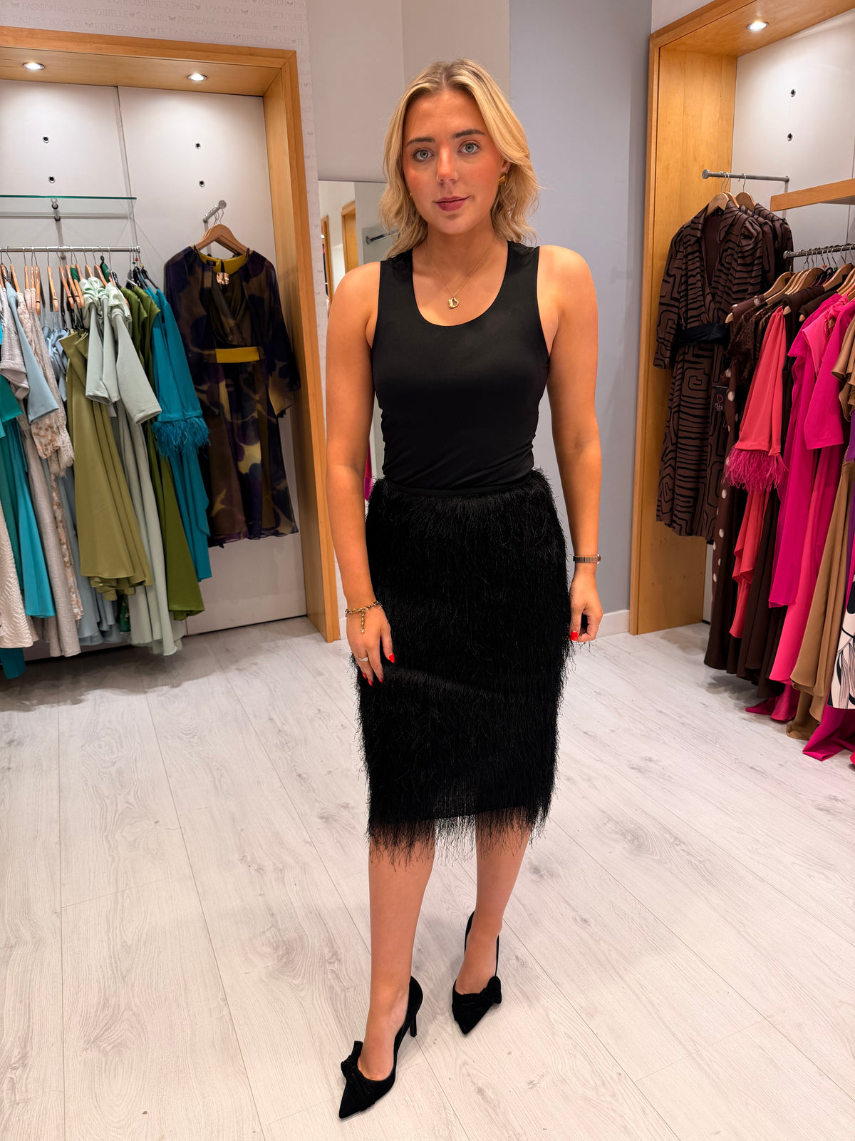Soaked Black Faux Fur Midi Skirt