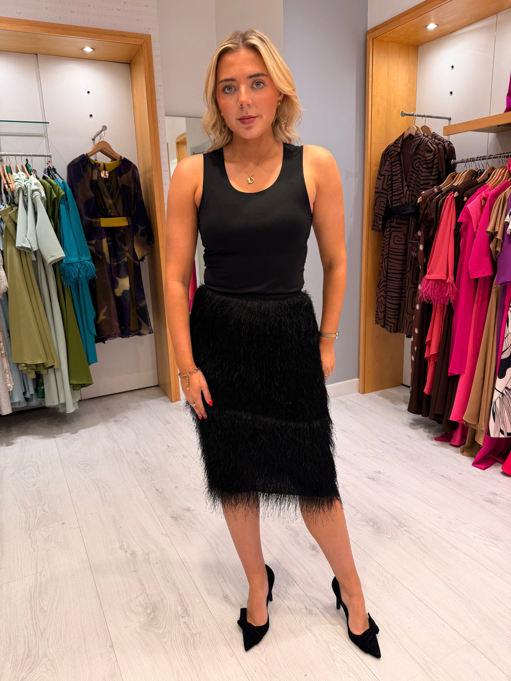 Soaked Black Faux Fur Midi Skirt