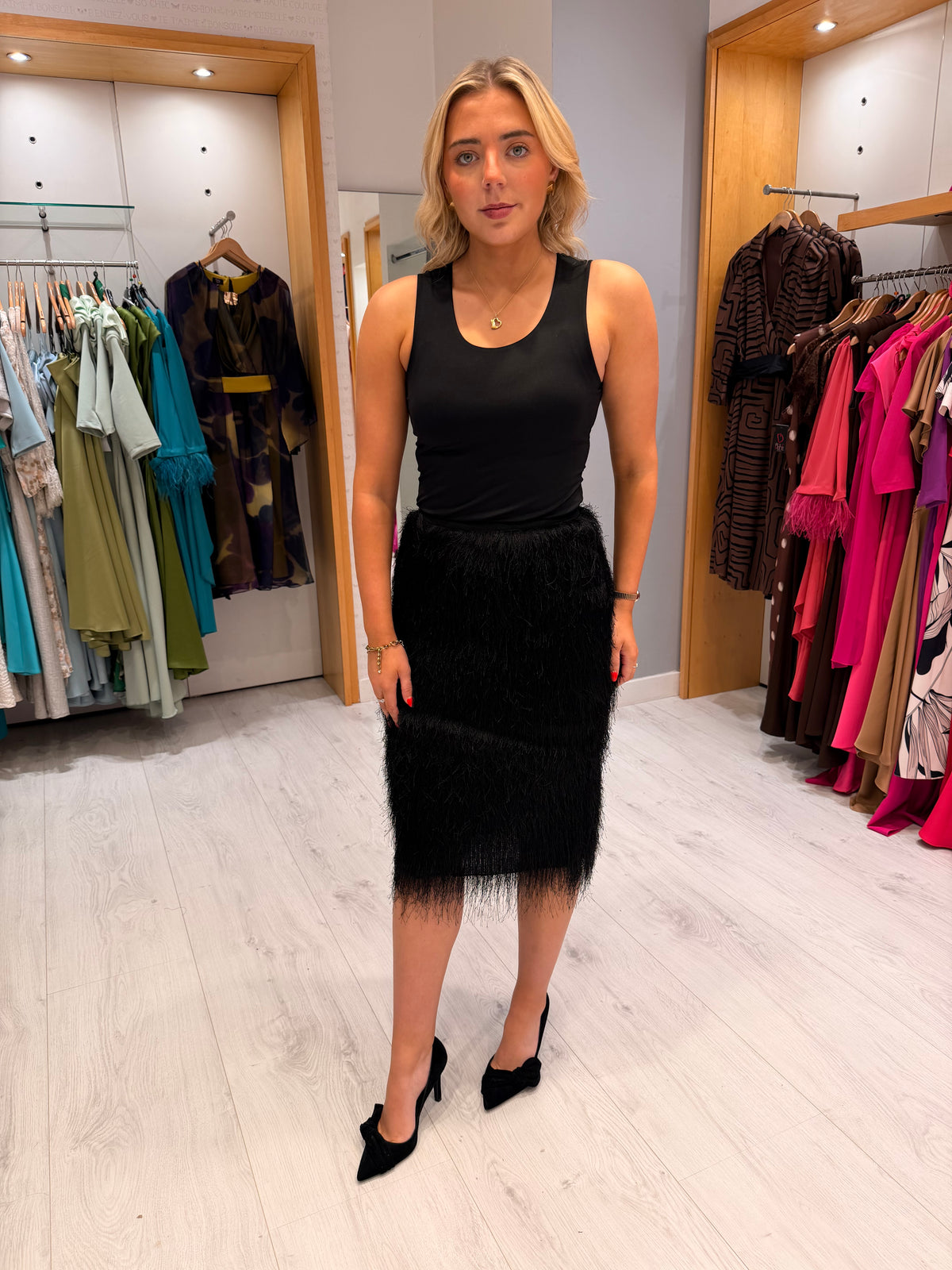 Soaked Black Faux Fur Midi Skirt