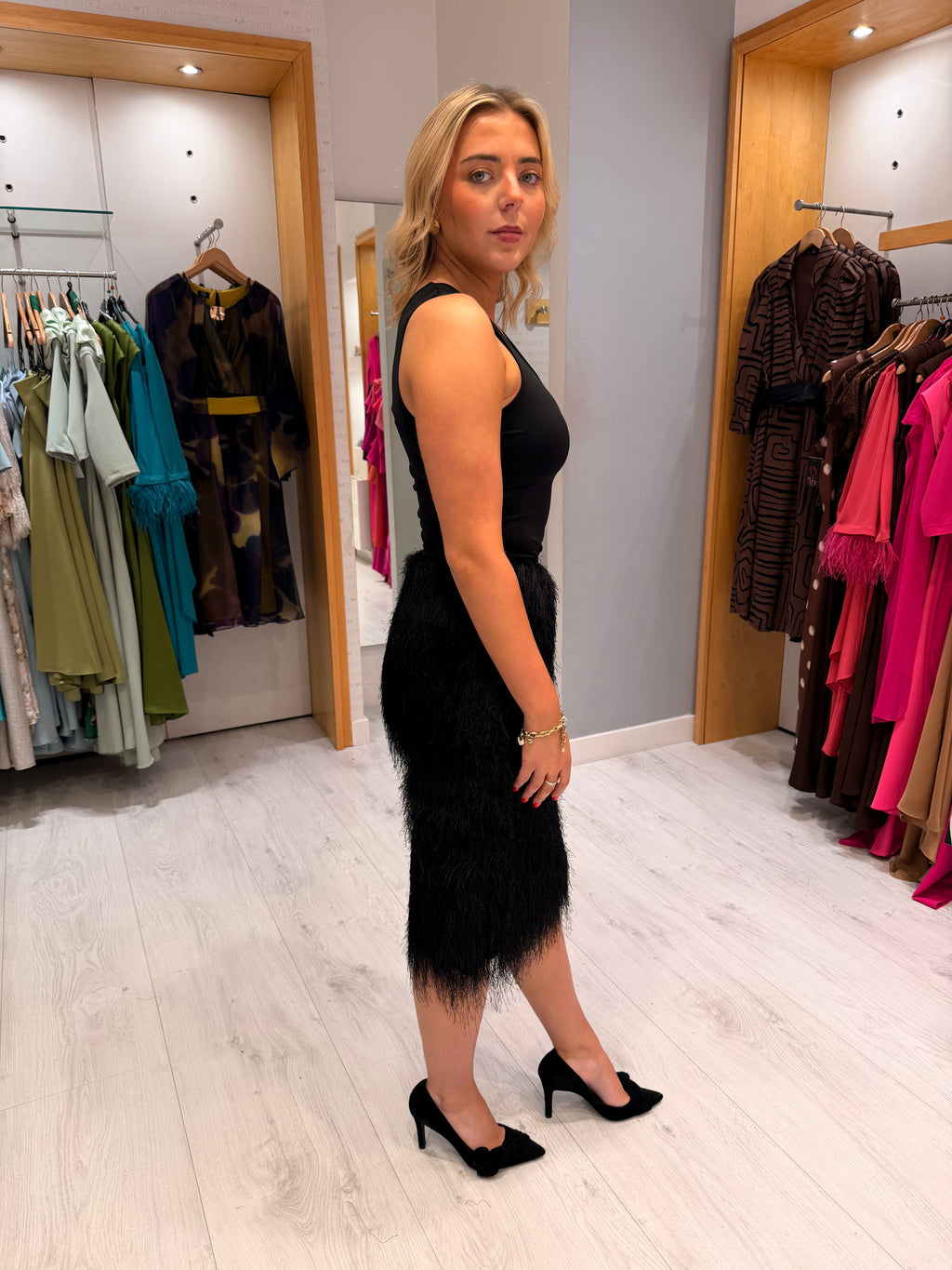 Soaked Black Faux Fur Midi Skirt