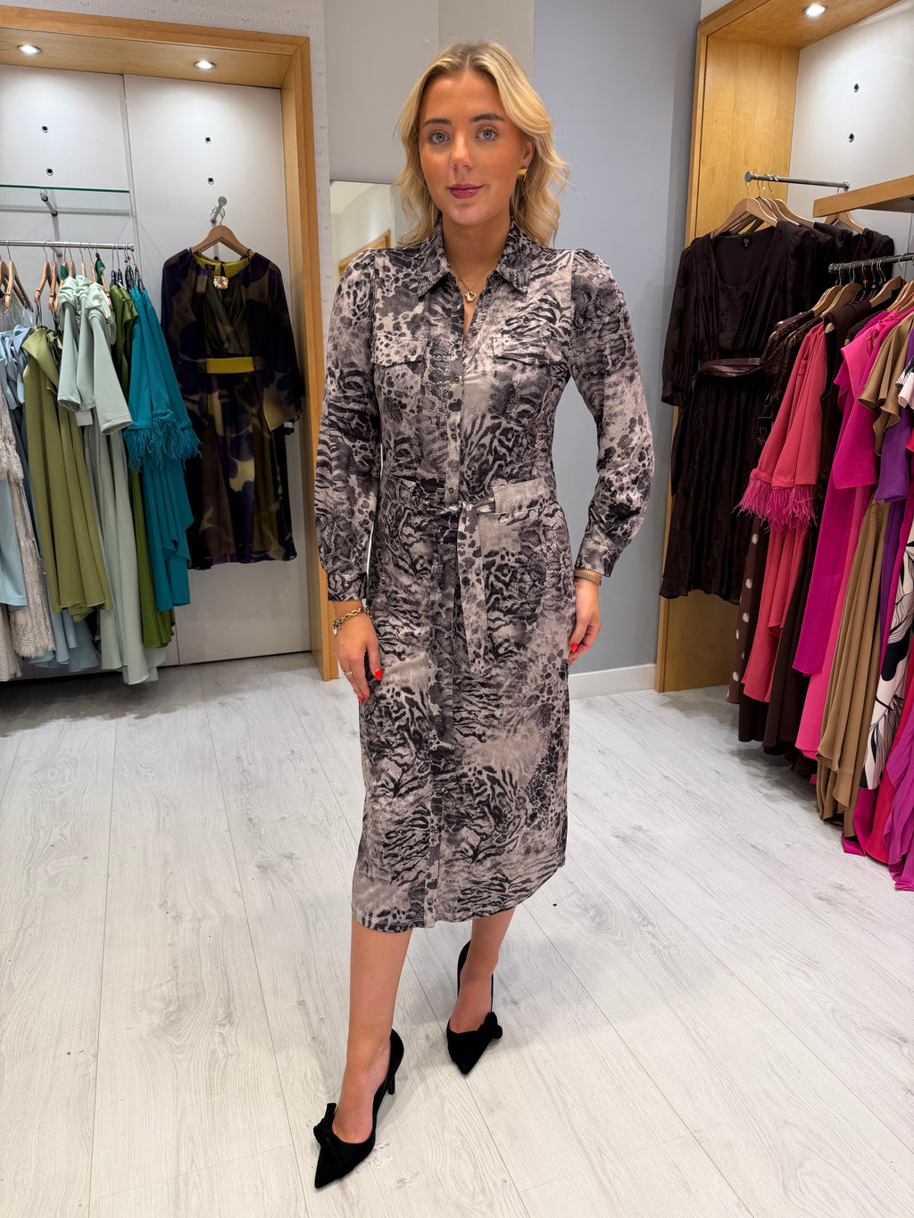 K Design Animal Print Shirt Dress