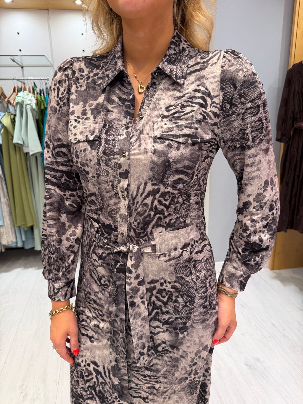 K Design Animal Print Shirt Dress