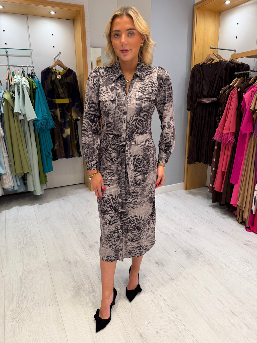 K Design Animal Print Shirt Dress