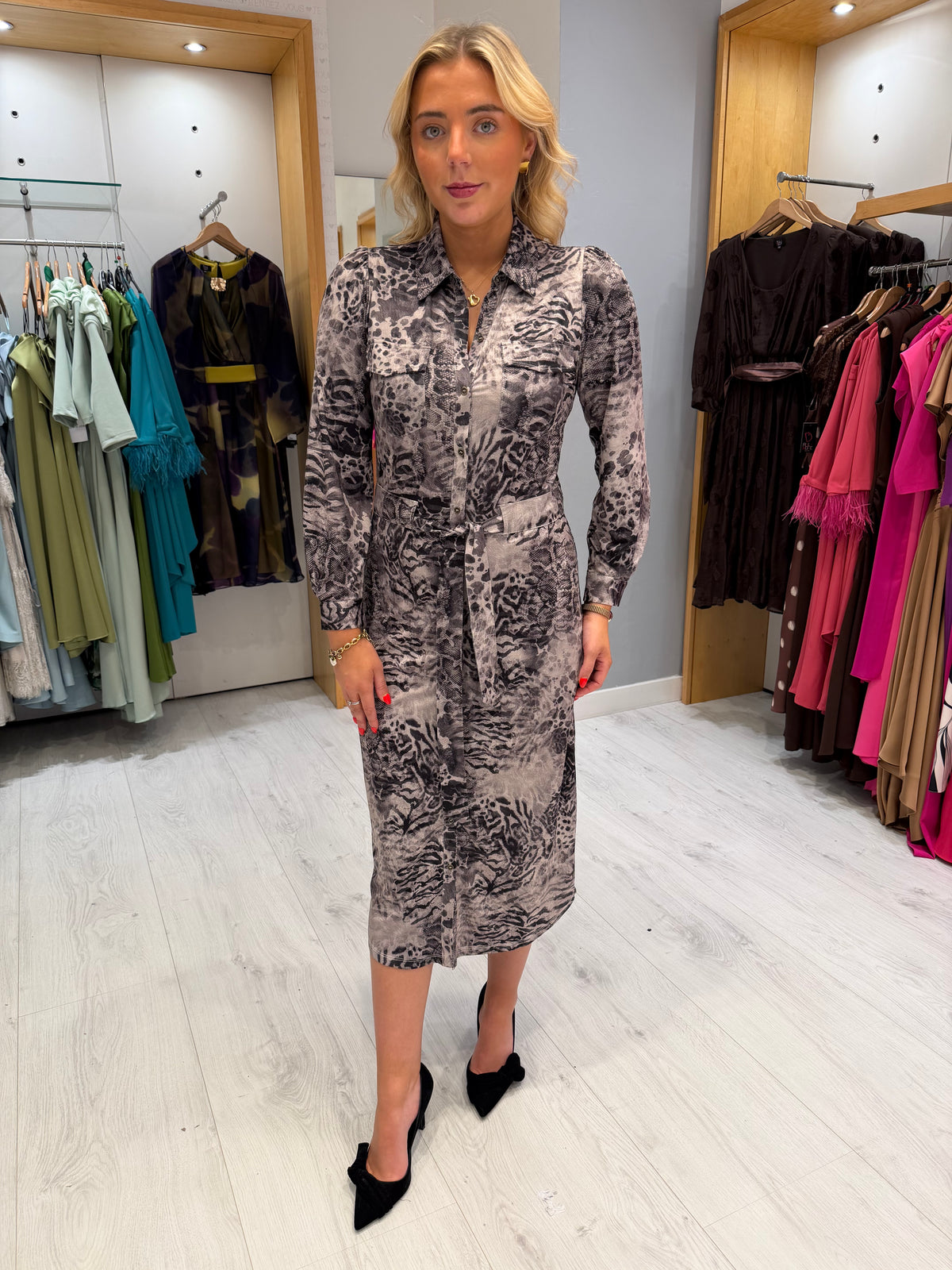 K Design Animal Print Shirt Dress