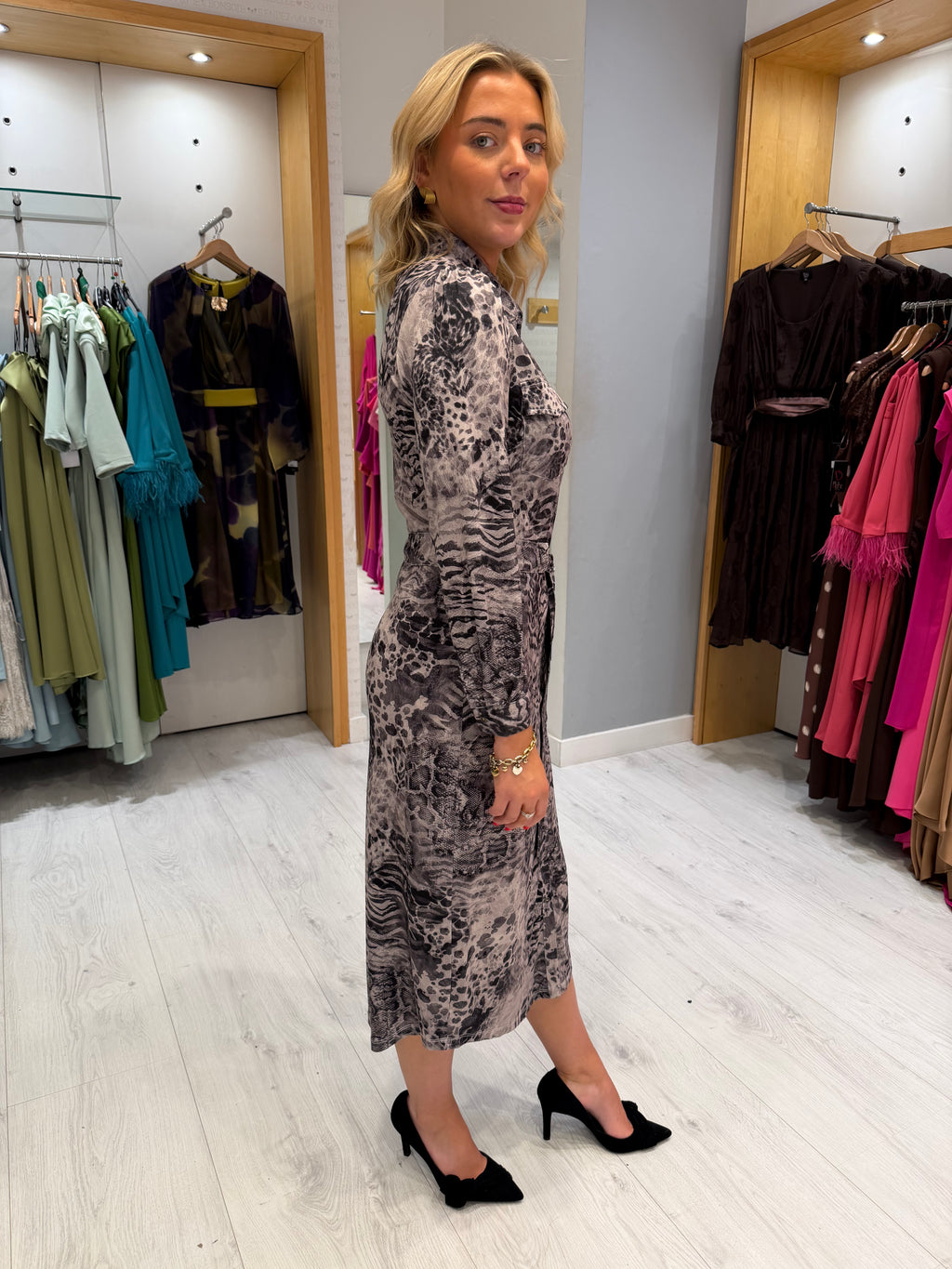 K Design Animal Print Shirt Dress