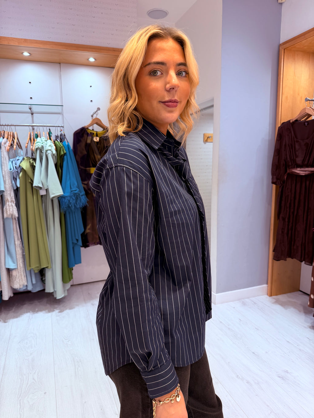 K Design Navy Pinstripe Tie Shirt