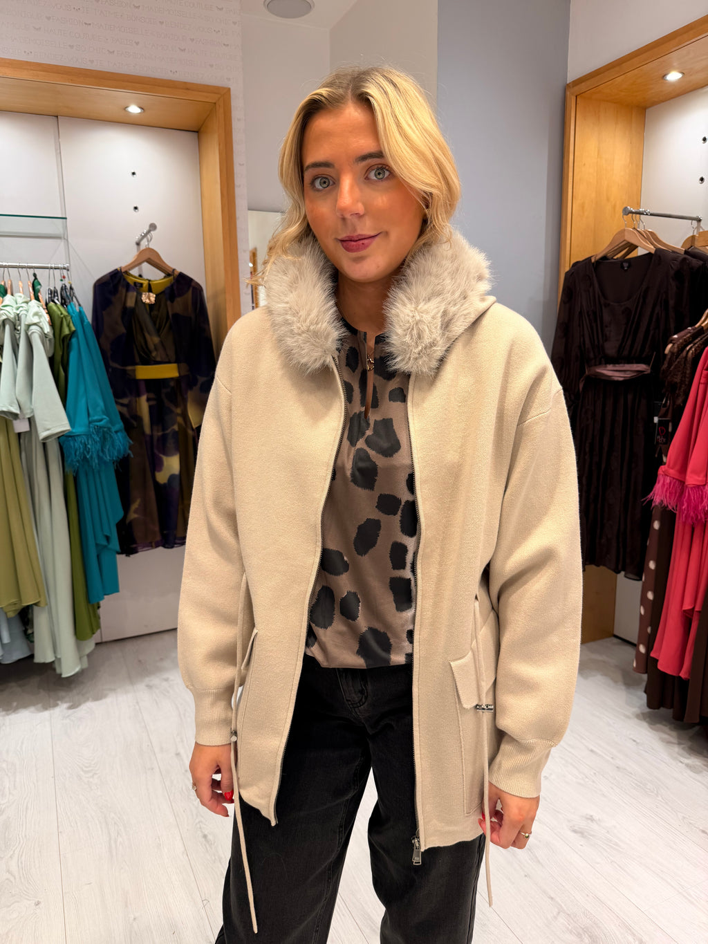 K Design Faux Fur Collar Jacket