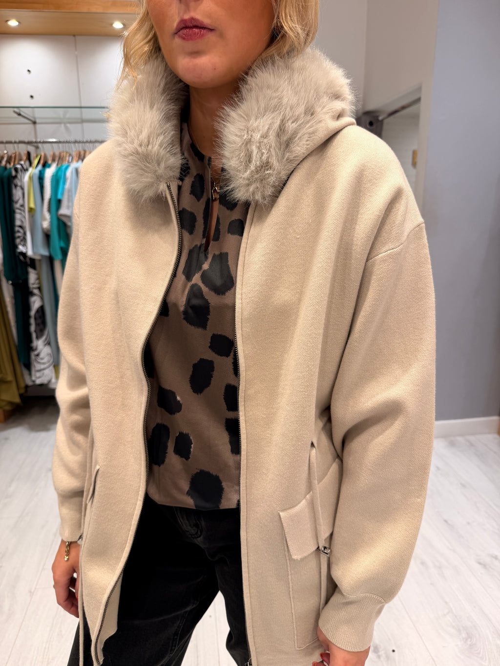 K Design Faux Fur Collar Jacket